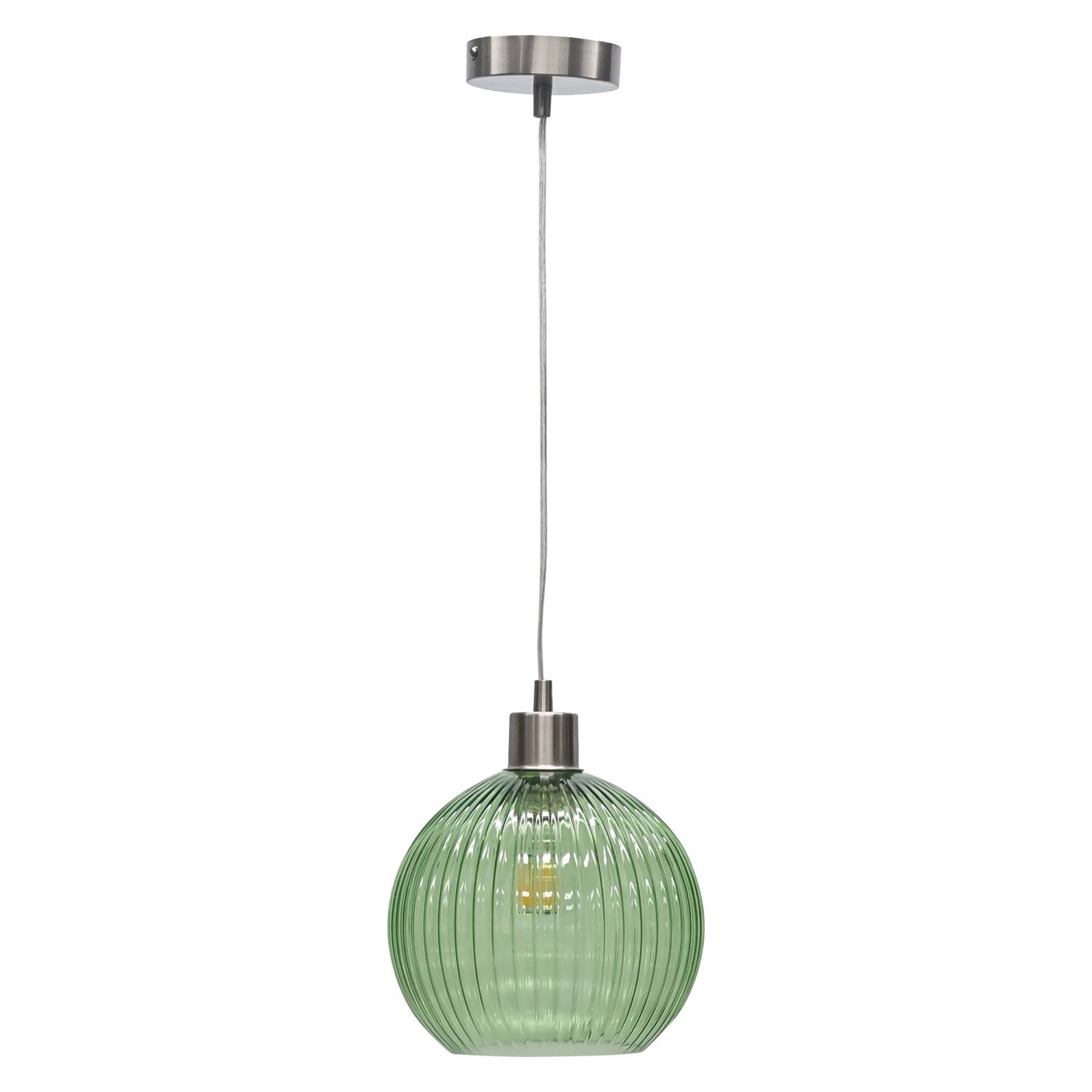 Modern Green Ribbed Glass Globe Kitchen Dining Pendant Ceiling Light Fitting - Picture 26 of 33