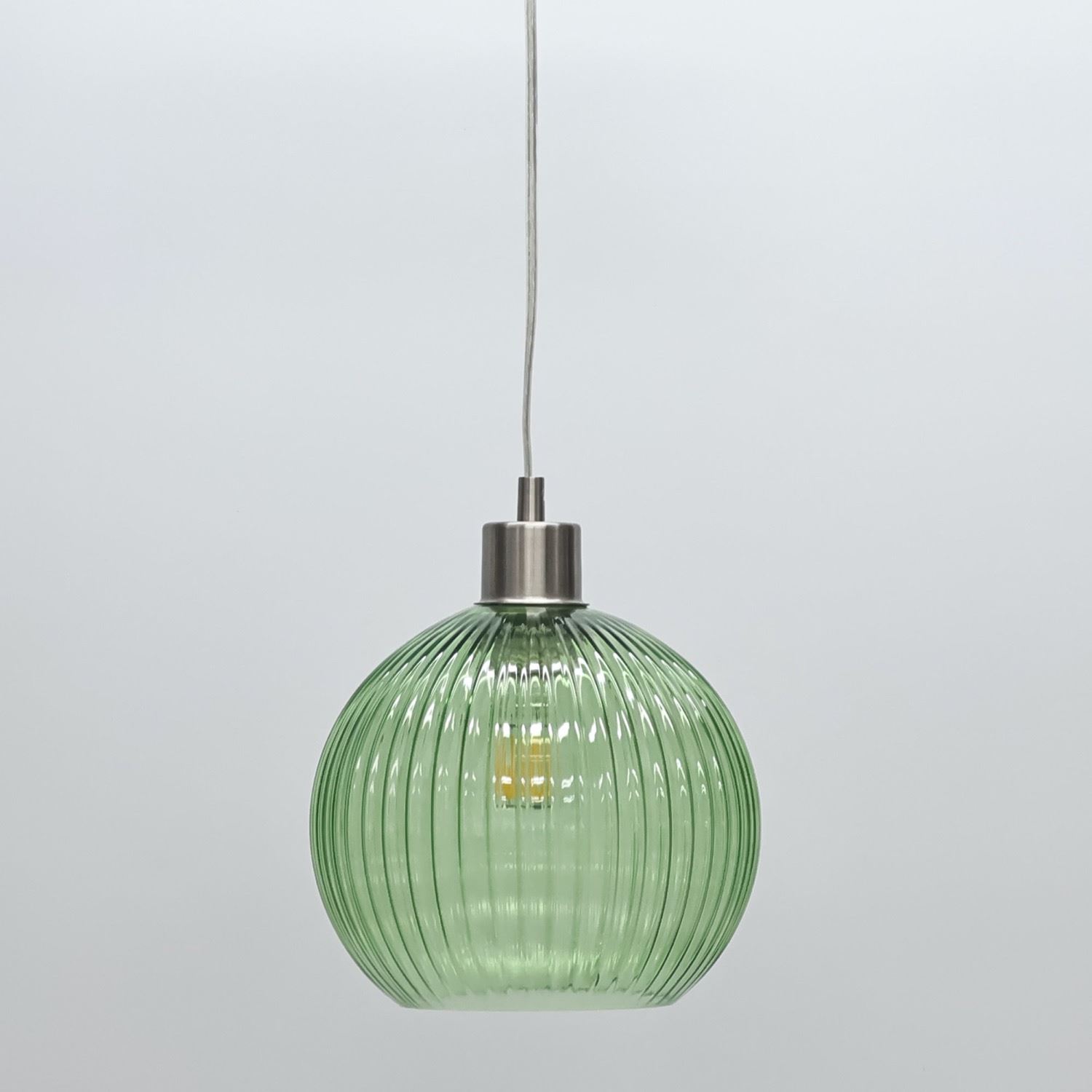 Modern Green Ribbed Glass Globe Kitchen Dining Pendant Ceiling Light Fitting - Picture 30 of 33
