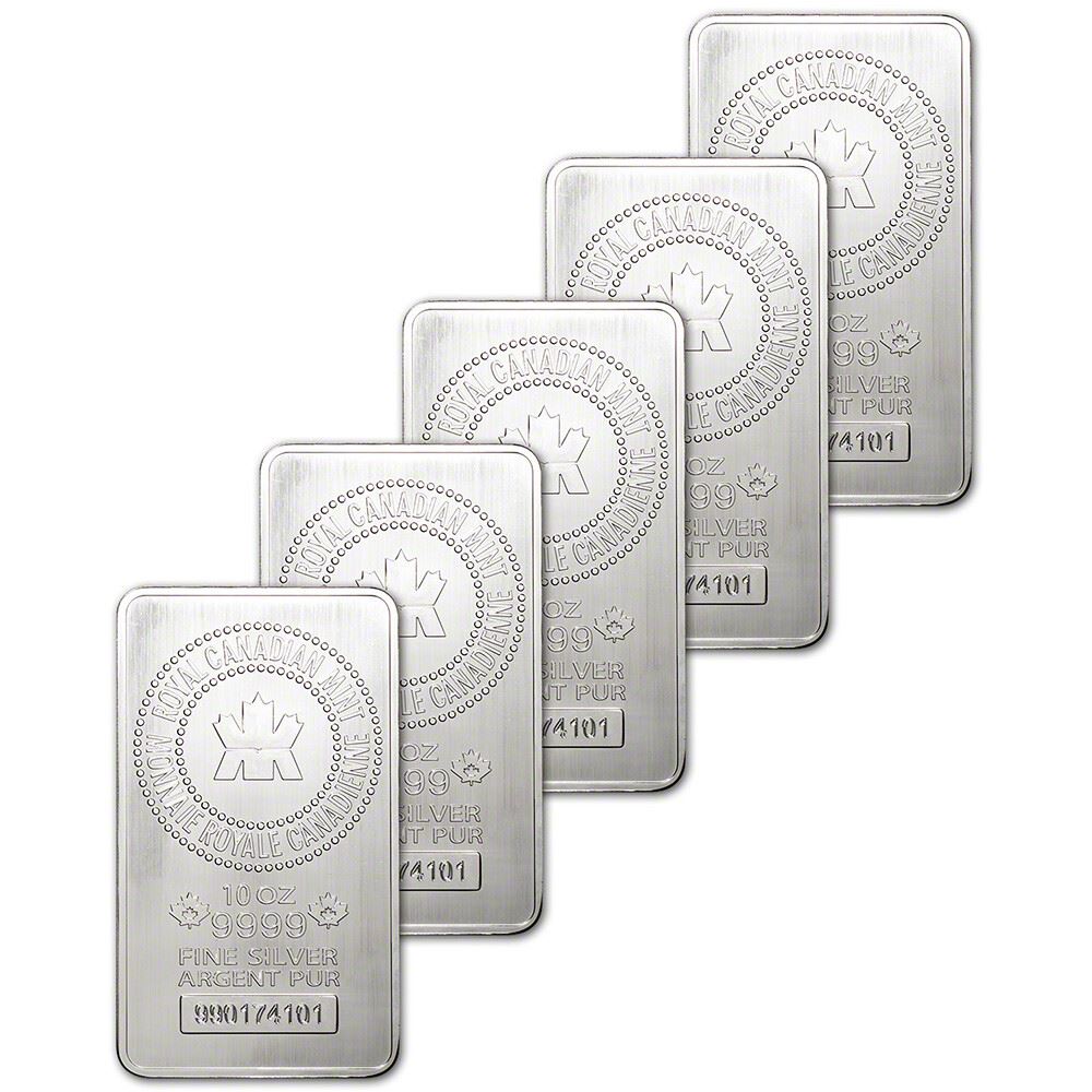 FIVE (5) 10 oz. RCM Silver Bar - Royal Canadian Mint .9999 Fine | eBay