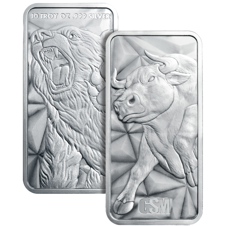 10 oz. Golden State Mint Silver Bar Bull/Bear - .999 Fine | eBay