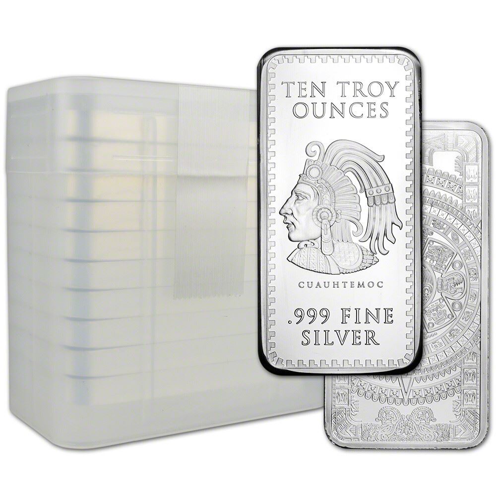 TEN (10) 10 oz Golden State Mint Silver Bar Aztec Calendar .999