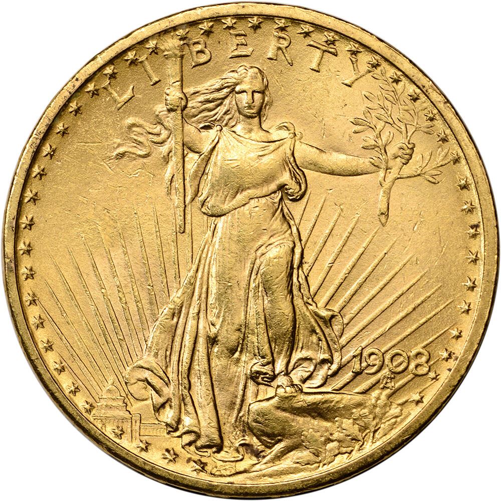 US Gold $20 Saint-Gaudens Double Eagle NGC MS63 1908 No Motto