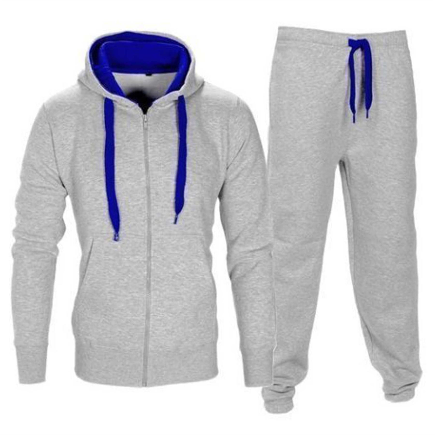 Kids Junior Hooded Full Zip Tracksuits Set Plain Sports Football