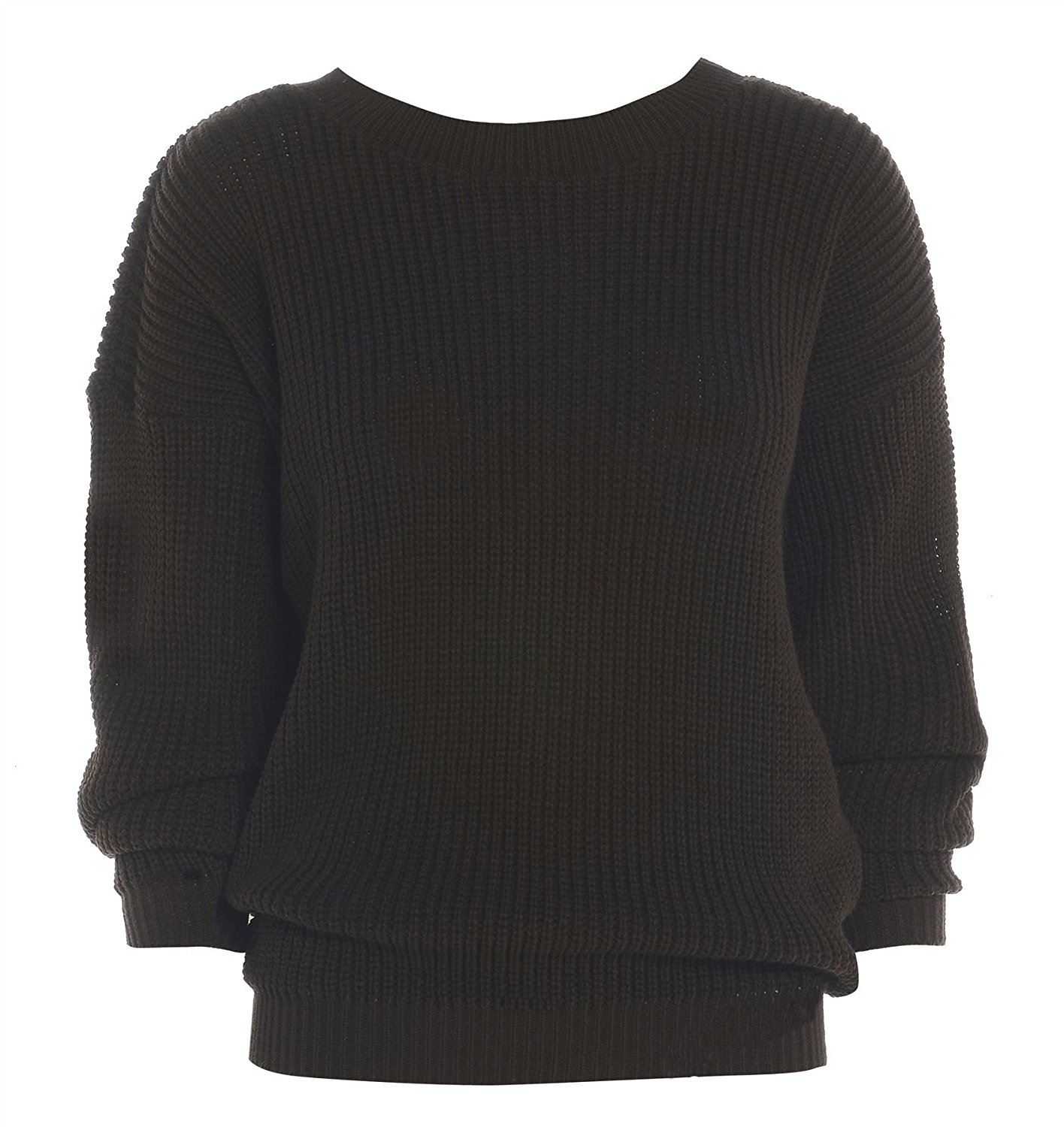 New Ladies Chunky Knitted Plain Colour Baggy Jumper Womens Long Sleeve