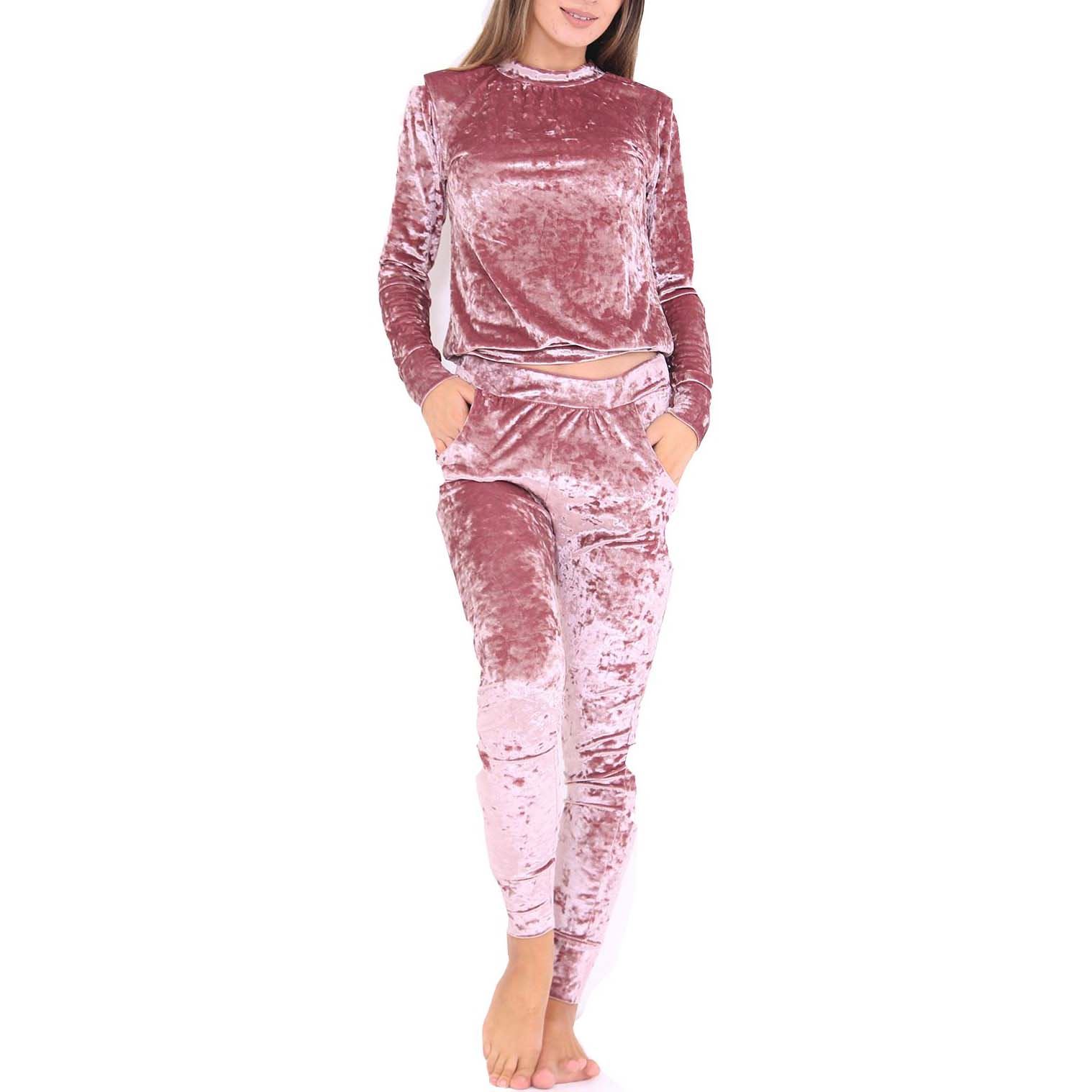 new womens ladies crushed velour velvet jogsuit