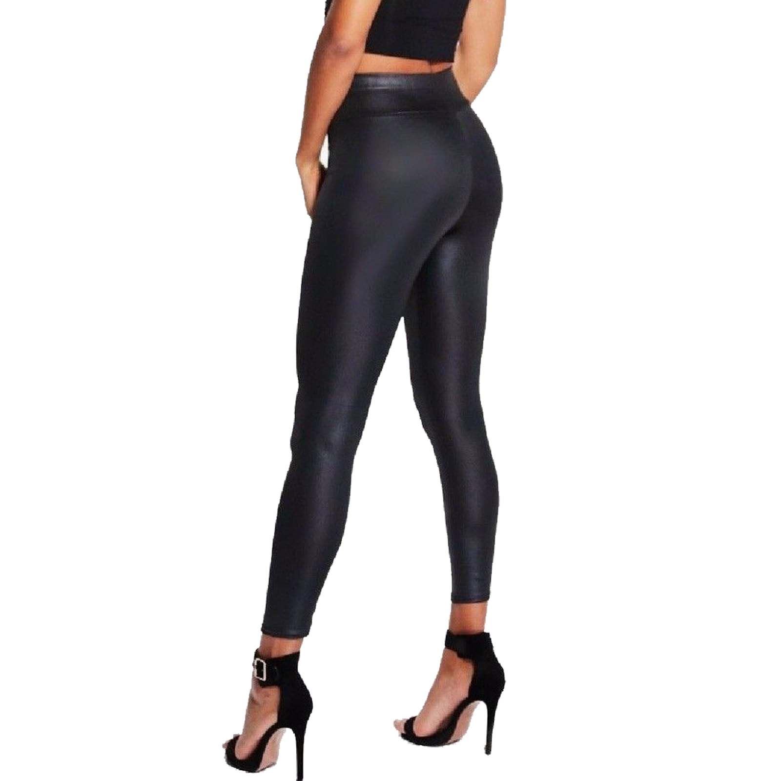 Ladies Womens PU Leather Wet Look Pencil Skirt Bodycon Dress PVC Top Legging