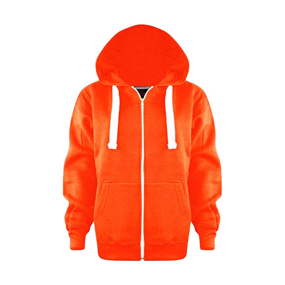 Ladies Womens Plain Hoody Coloured Hoodie Zip Up Jacket Fleece Sweatshirt Tops