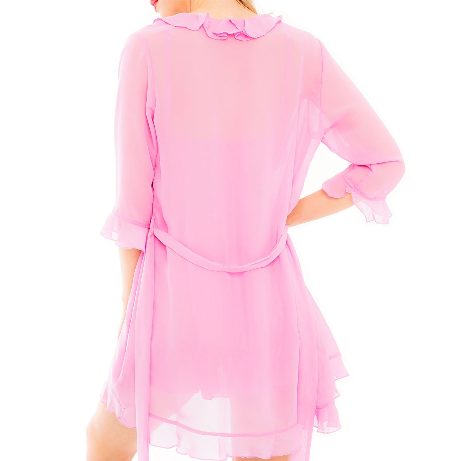 Womens Ladies Sexy Chiffon Nightwear Wrap Babydoll Pink Gown Dress 3