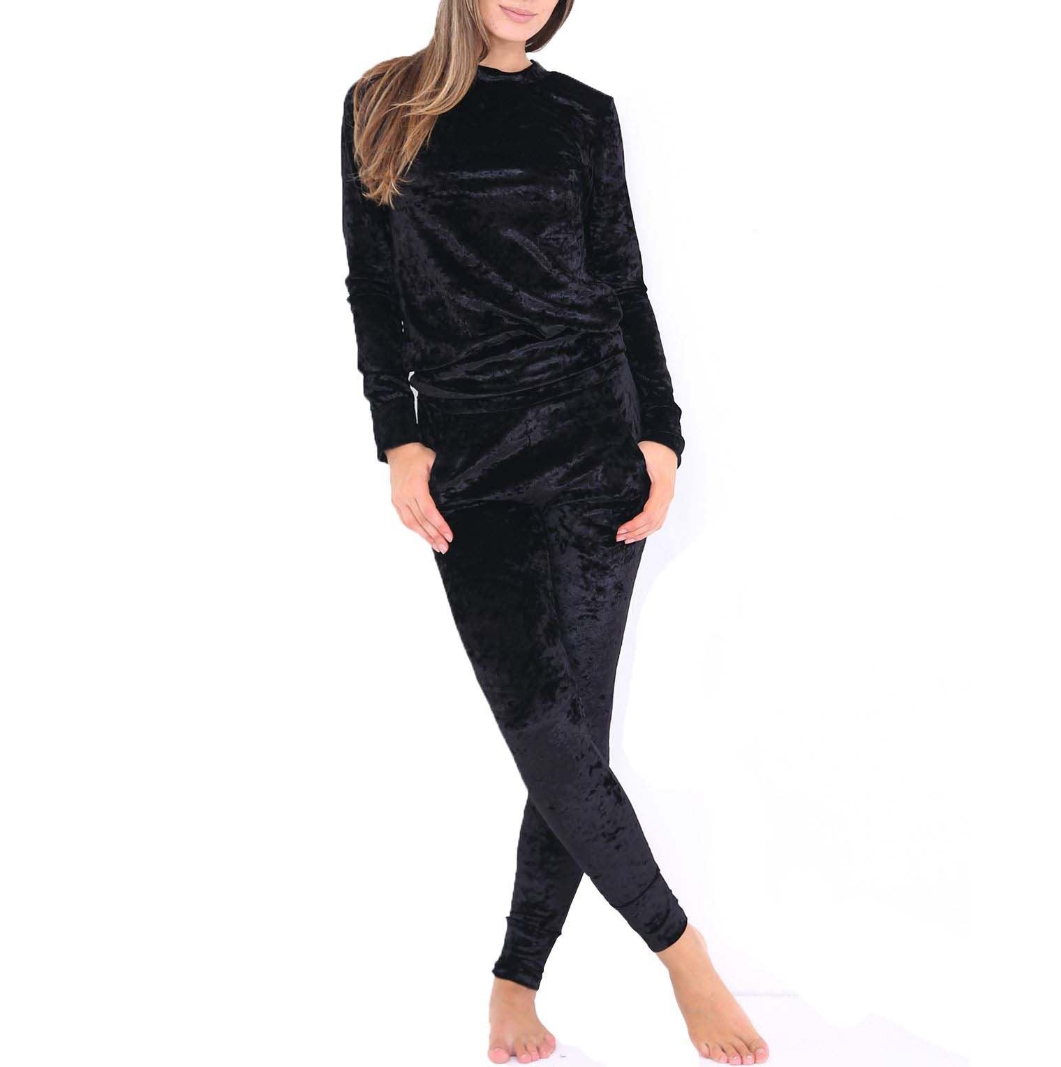 new womens ladies crushed velour velvet jogsuit
