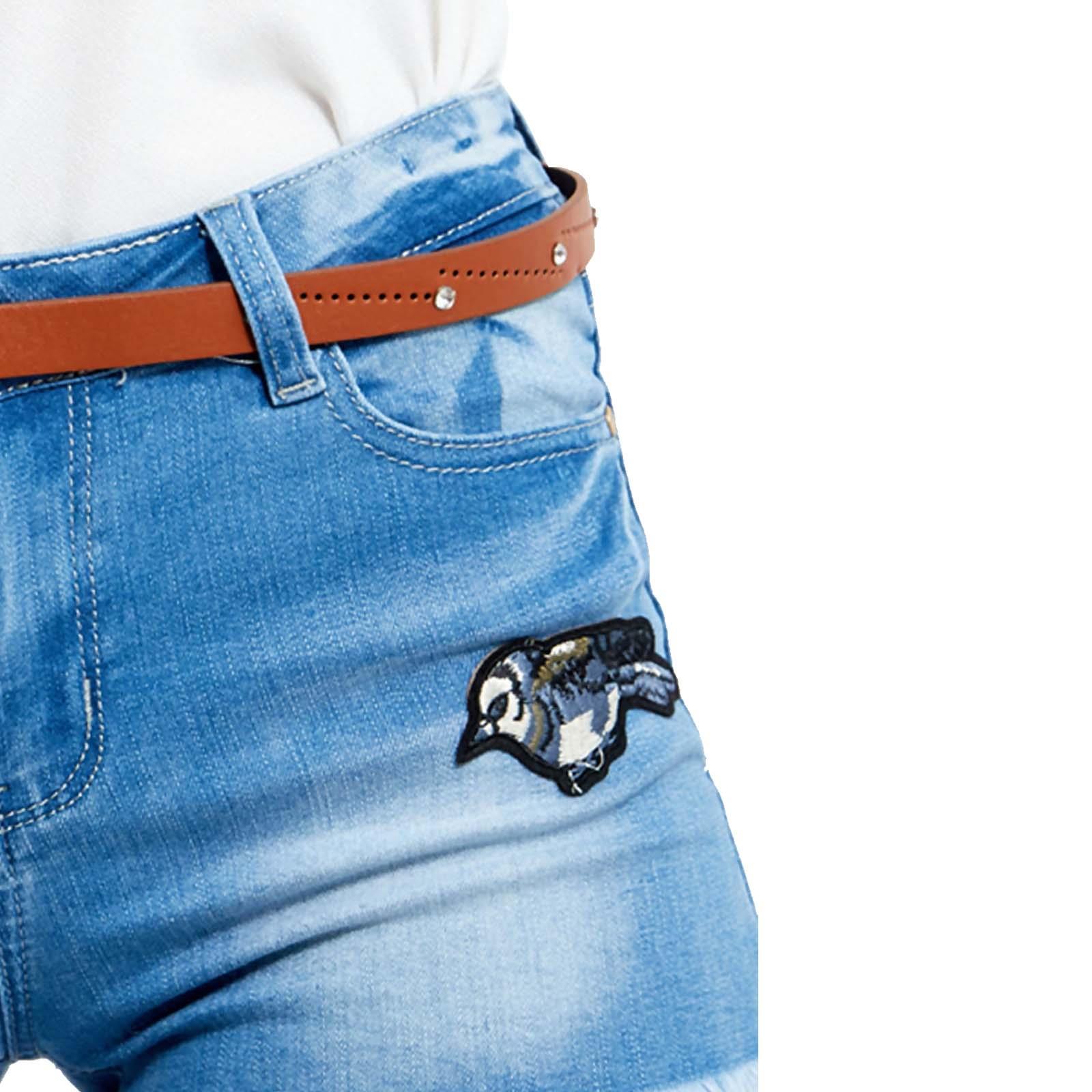 Ladies Brown Diamante Jeans Narrow Buckle Belt Womens Leather Thin Waist Strap