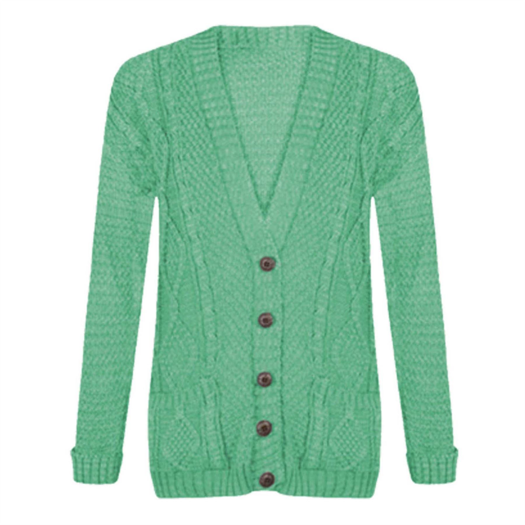 Ladies Chunky Top Long Sleeve Womens Aran Cable Knitted Grandad