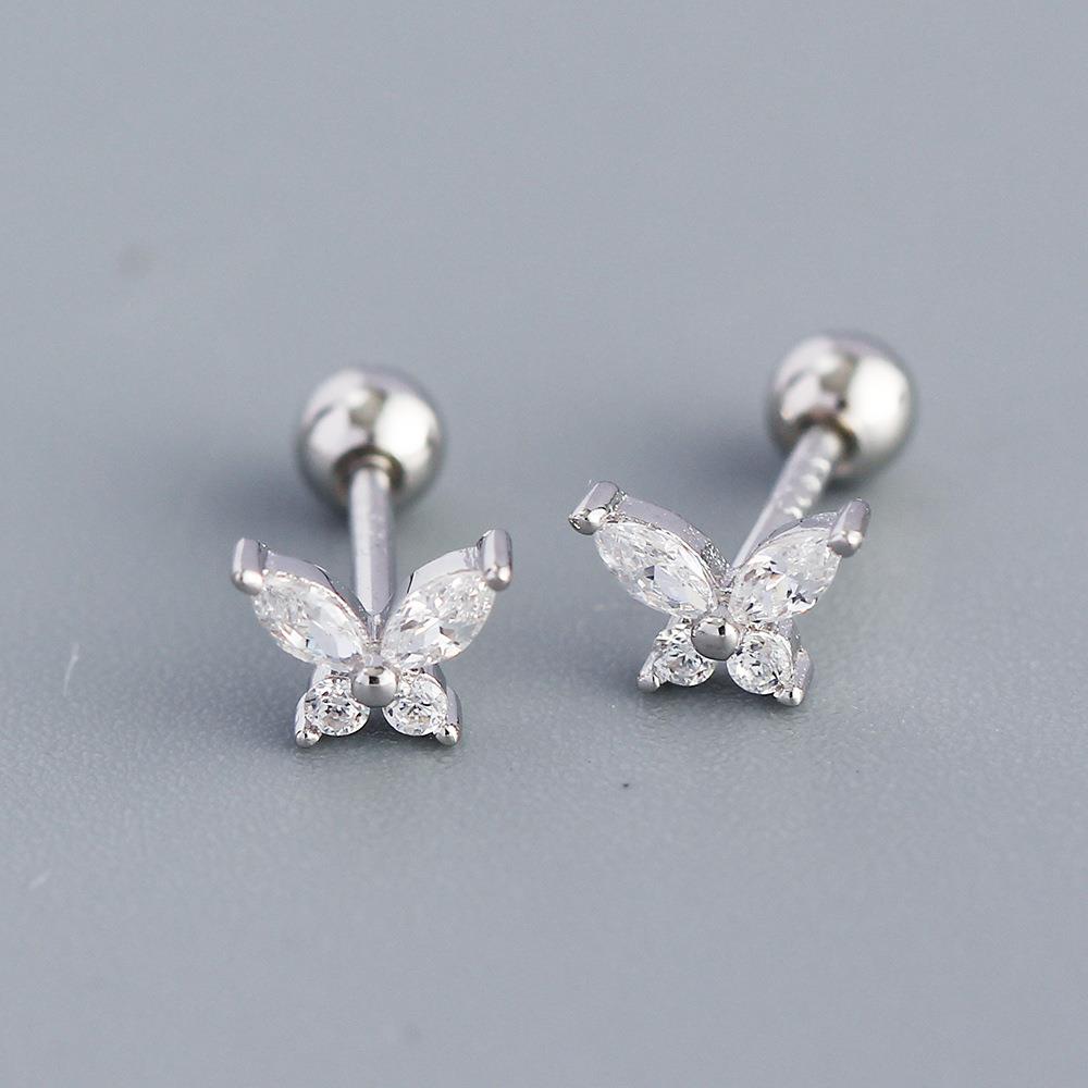 Silver 925 Sterling Butterfly Stud Earrings Screw Back - Picture 4 of 4