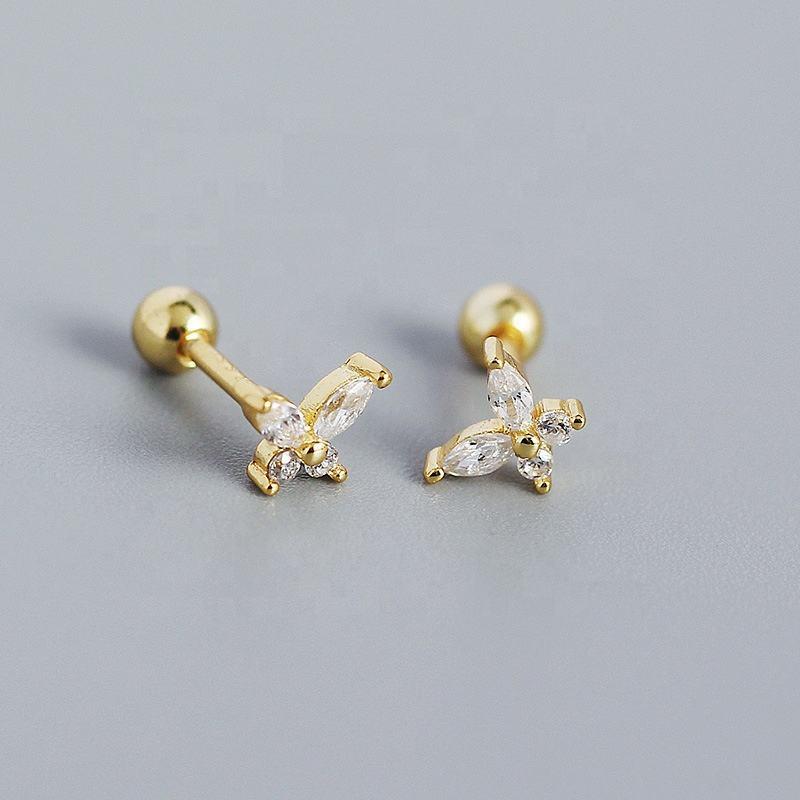 Silver 925 Sterling Butterfly Stud Earrings Screw Back - Picture 3 of 4