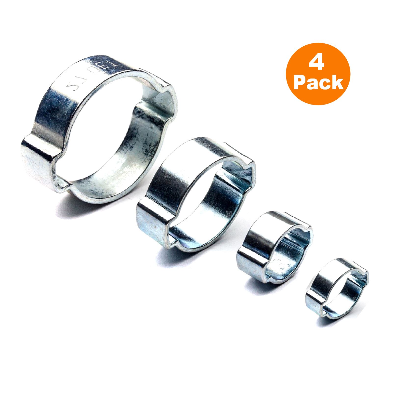 4 x Double Ear O Clips Steel Zinc Plated Hydraulic Hose Clamps / Fuel