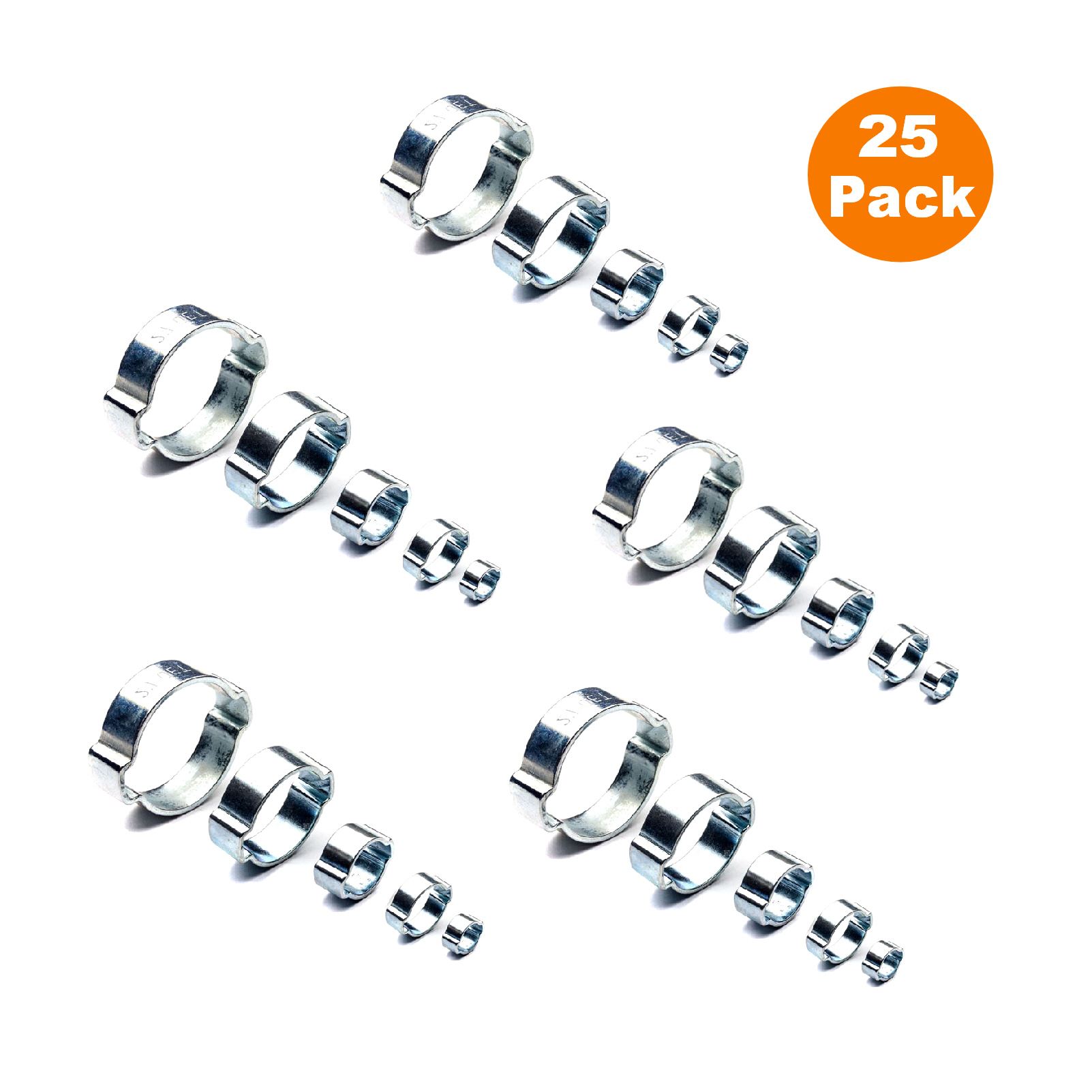 25 x Double Ear O Clips Steel Zinc Plated Hydraulic Hose Clamps / Fuel