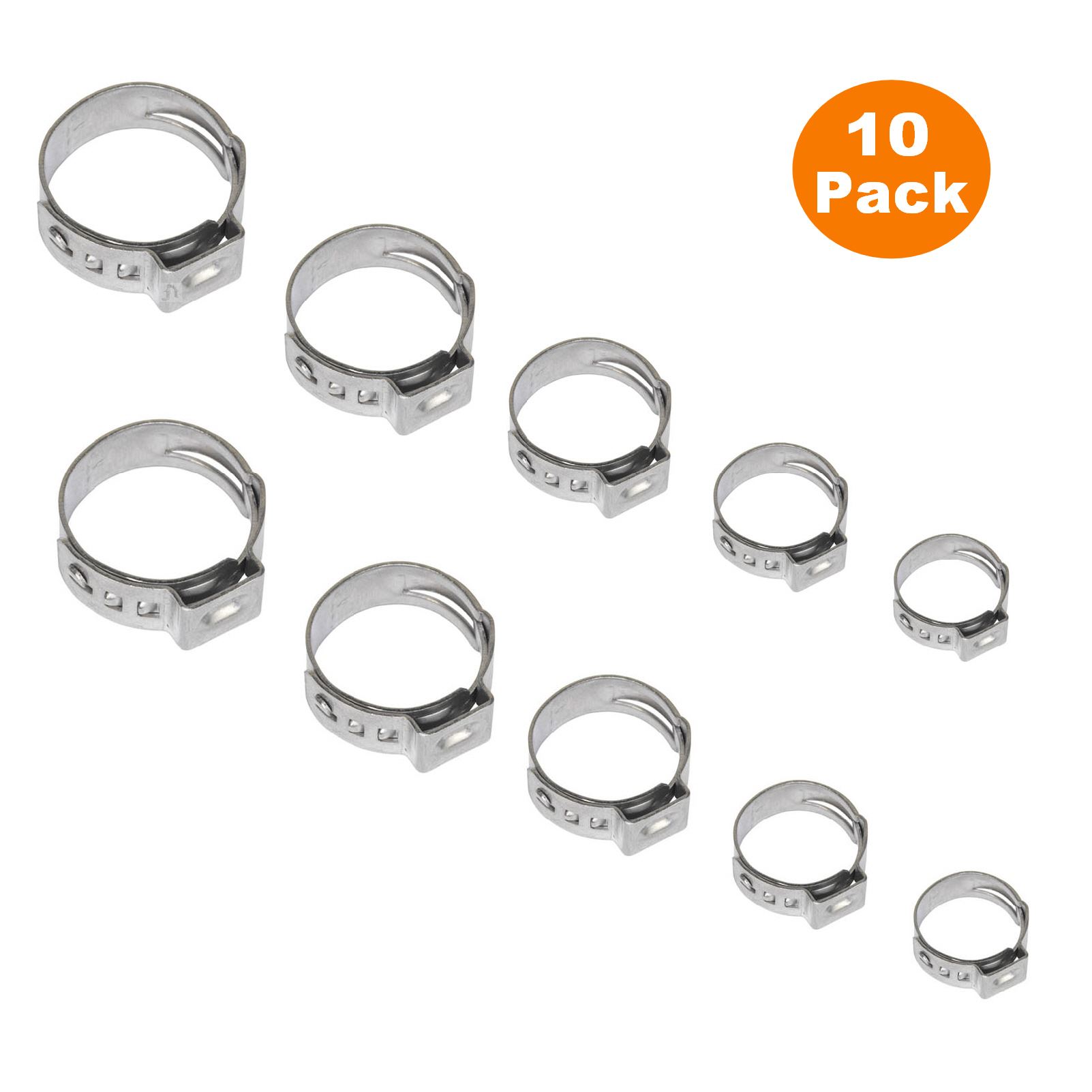 10 x Single Ear Plus Stainless Steel Hydraulic Hose Clamps O Clips Pipe