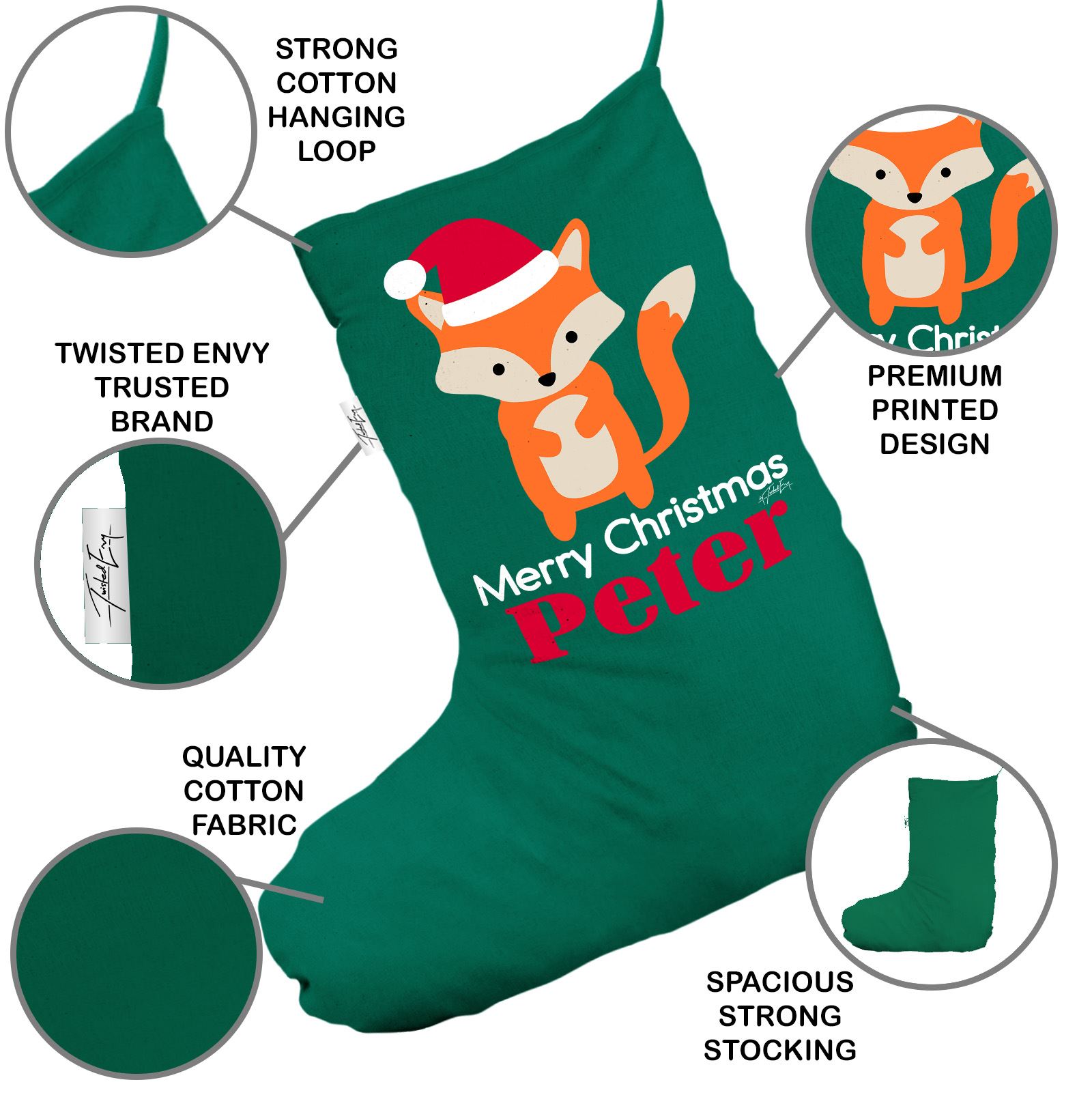 Personnalisé Joyeux Noël Fox Vert Chaussettes de Noël Chaussettes