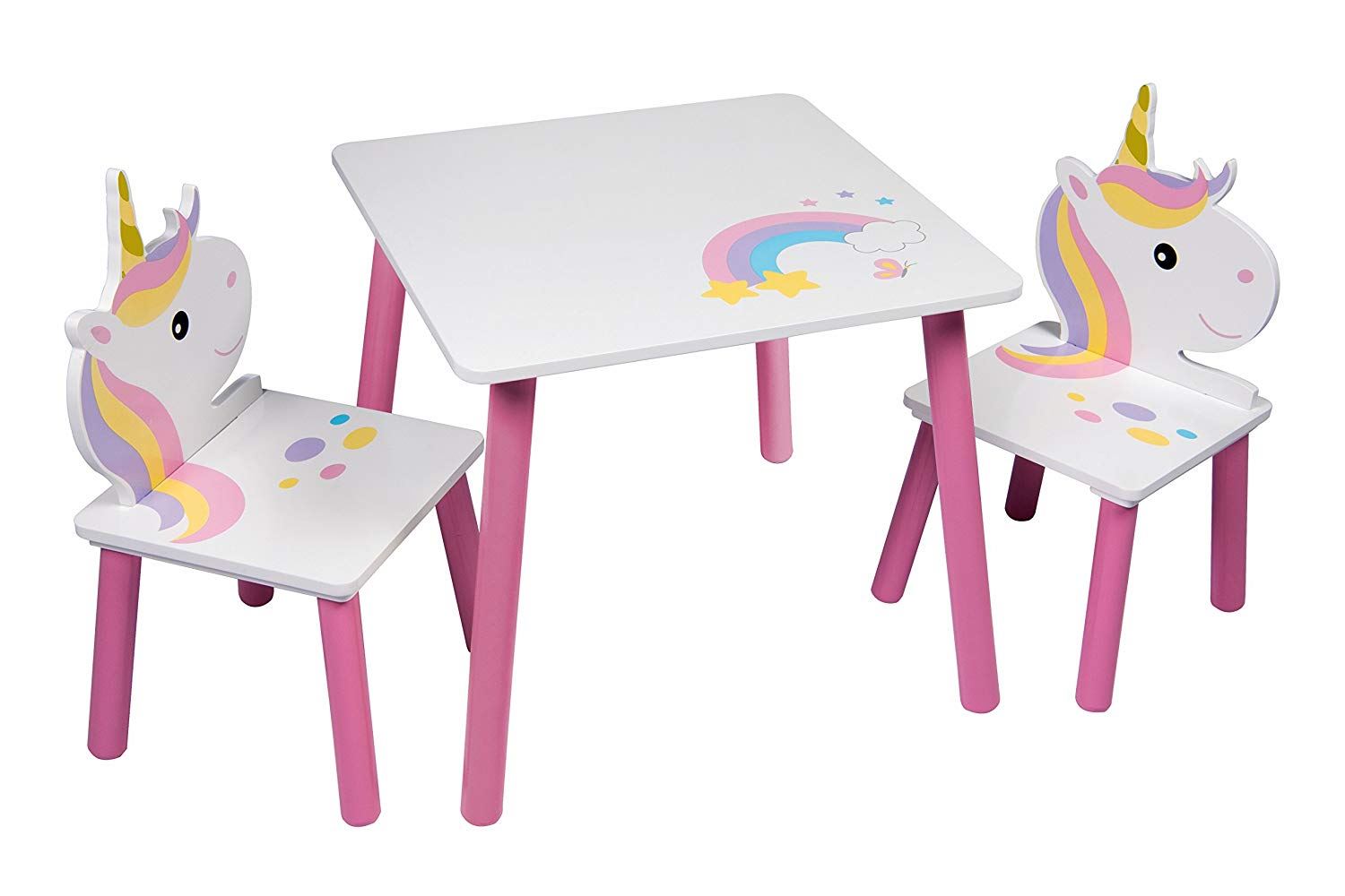 Unicorn Table & Chairs Set Pink Wooden Kids Toddlers Nursery Playroom