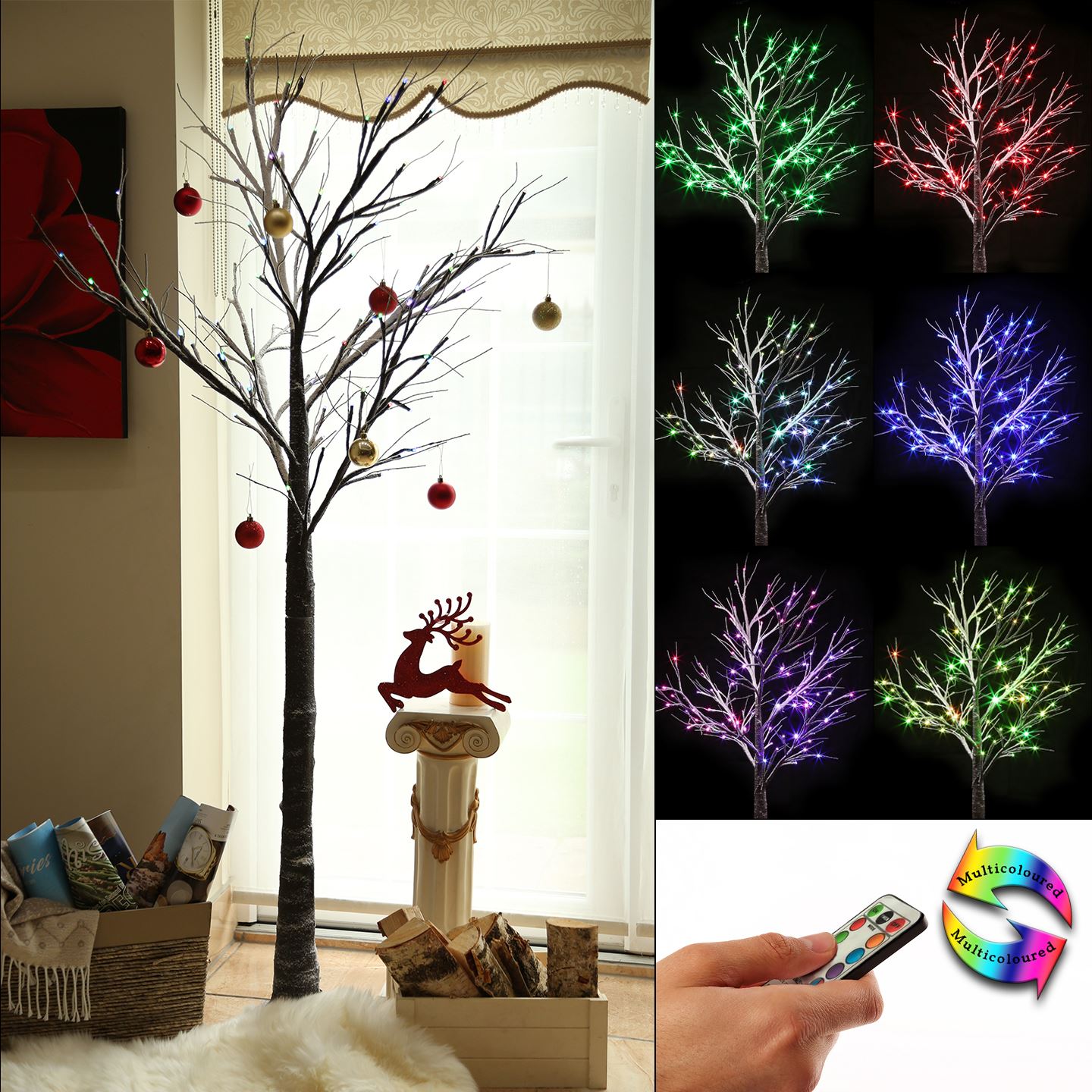 6ft Brown Colour Changing Christmas Twig Tree Pre Lit LED Lights Indoor