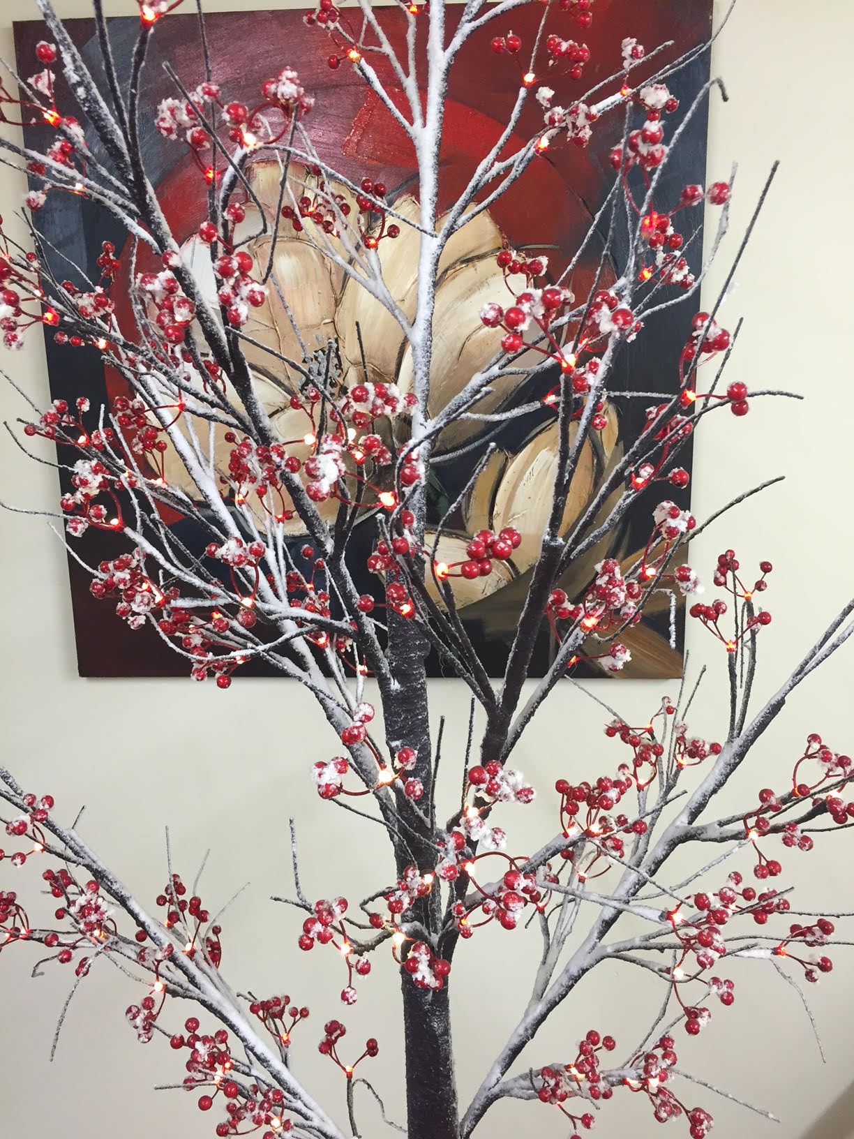 7ft Christmas Berry Twig Tree Pre Lit LED Warm White Lights Indoor