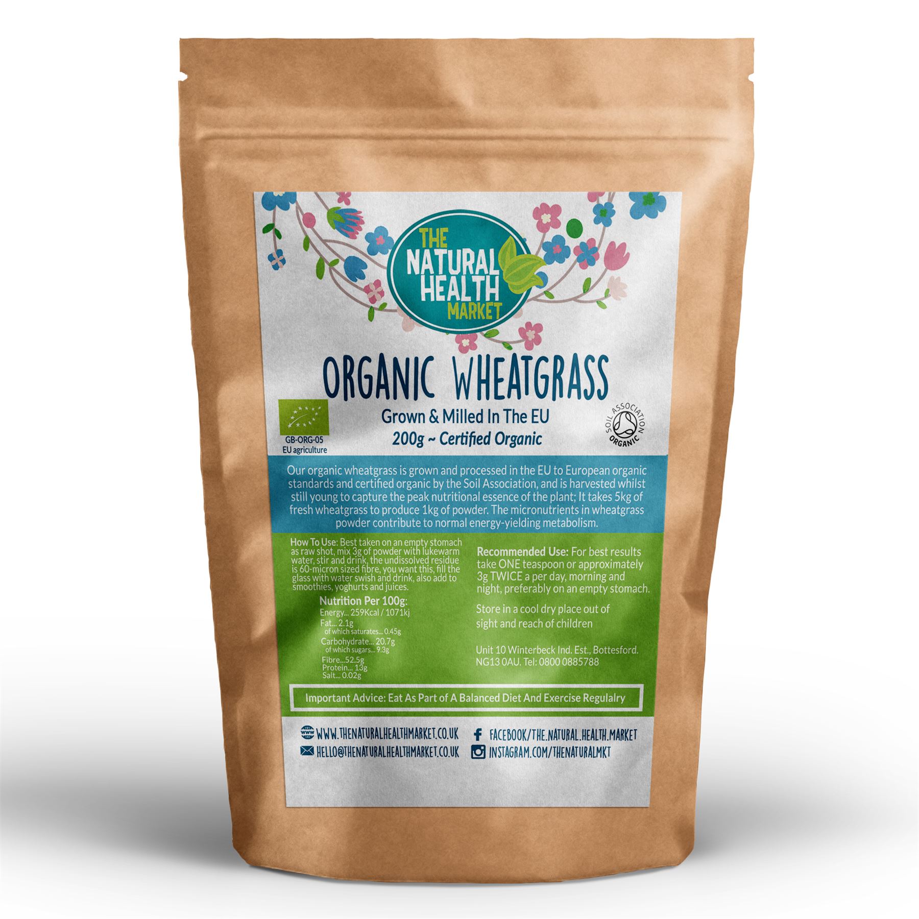 Organic Wheatgrass Powder EU Grown and Processed RAW Wholefood