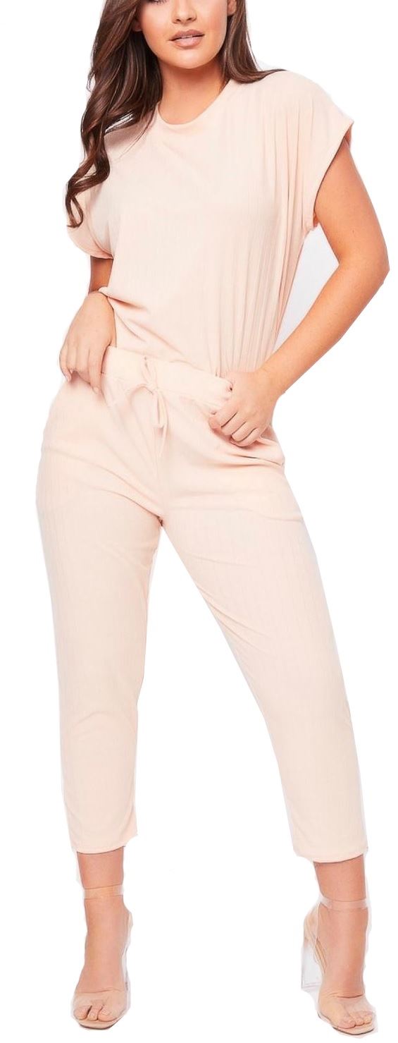 2Pcs Lounge Set Womens Boxy Ribbed Loungewear Tracksuit Sports Jogging Top Pant