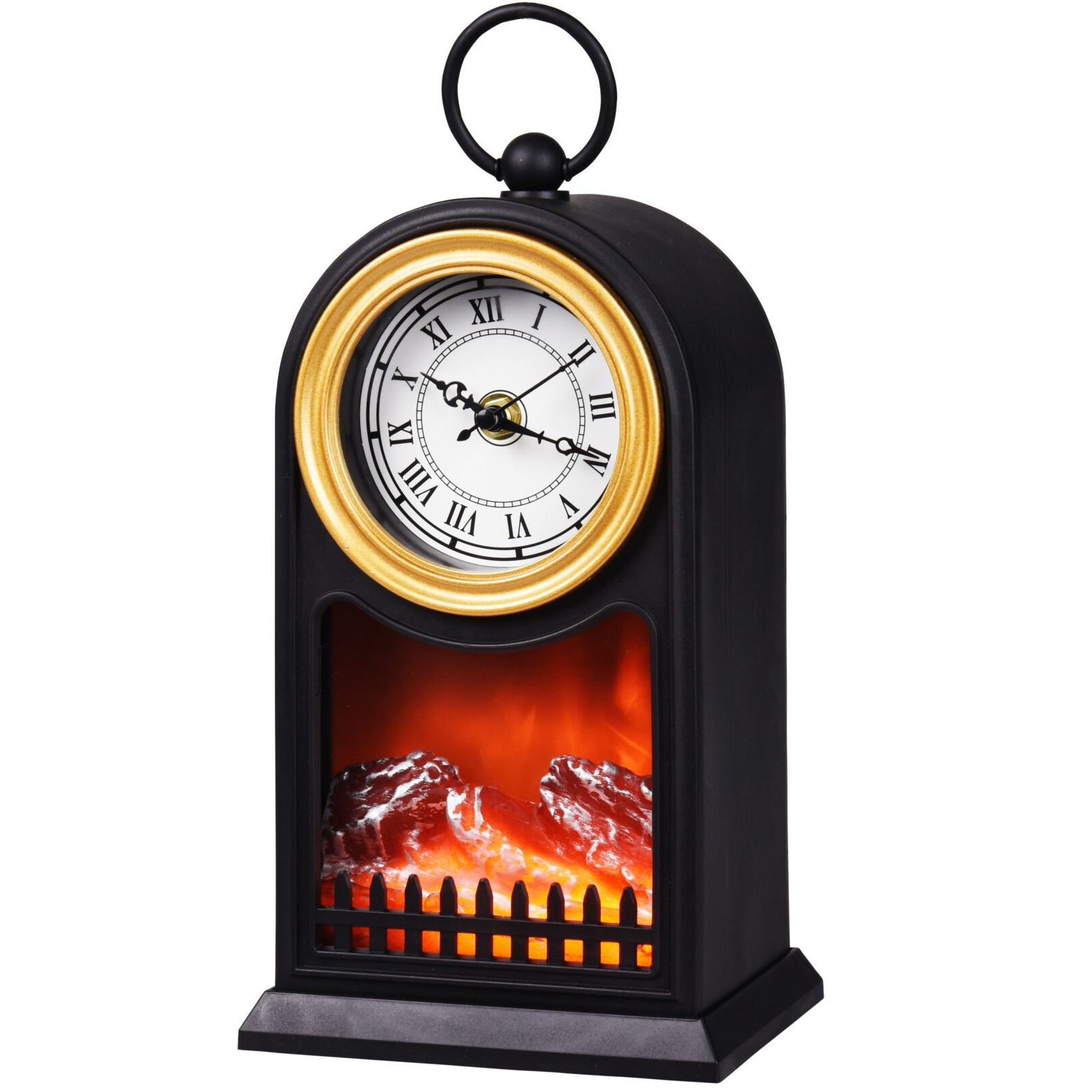 LED Fireplace Lantern Mantle Clock Battery Operated Decorative Lamp