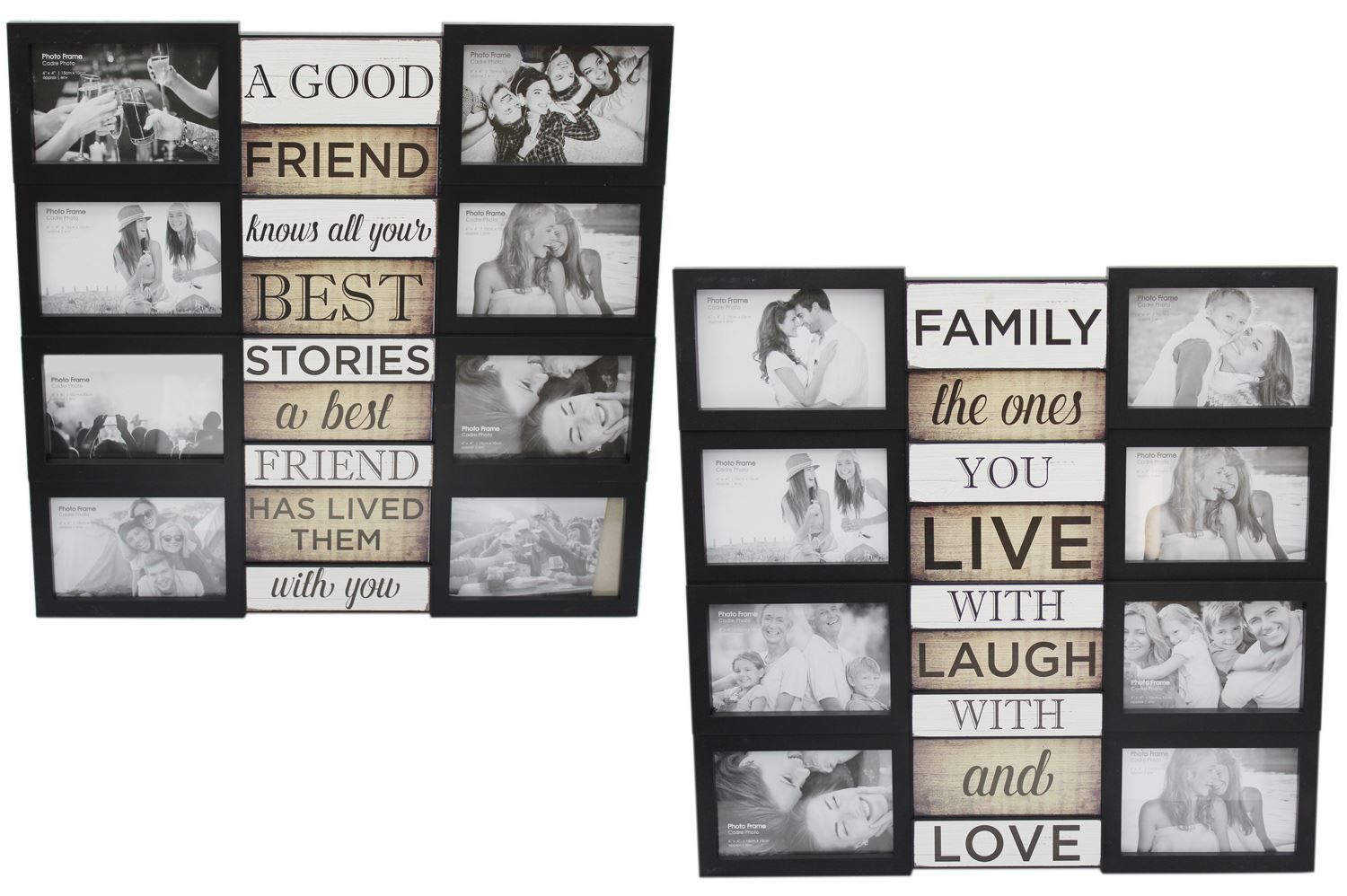 Gros 8 ouverture en plastique Noir Multi Collage Citation Photo Cadre Photo