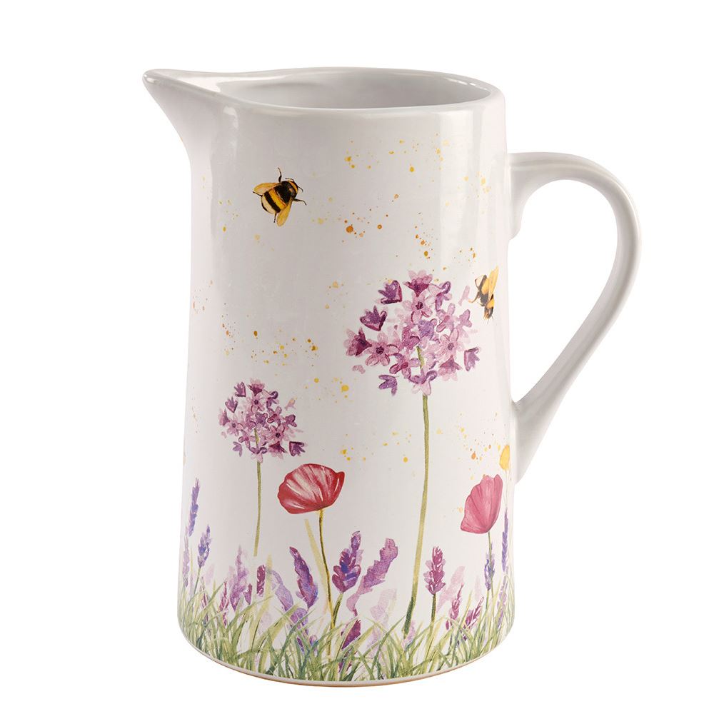 Floral Bee Ceramic Water Jug Pitcher Beautiful Decorative Flower Vase