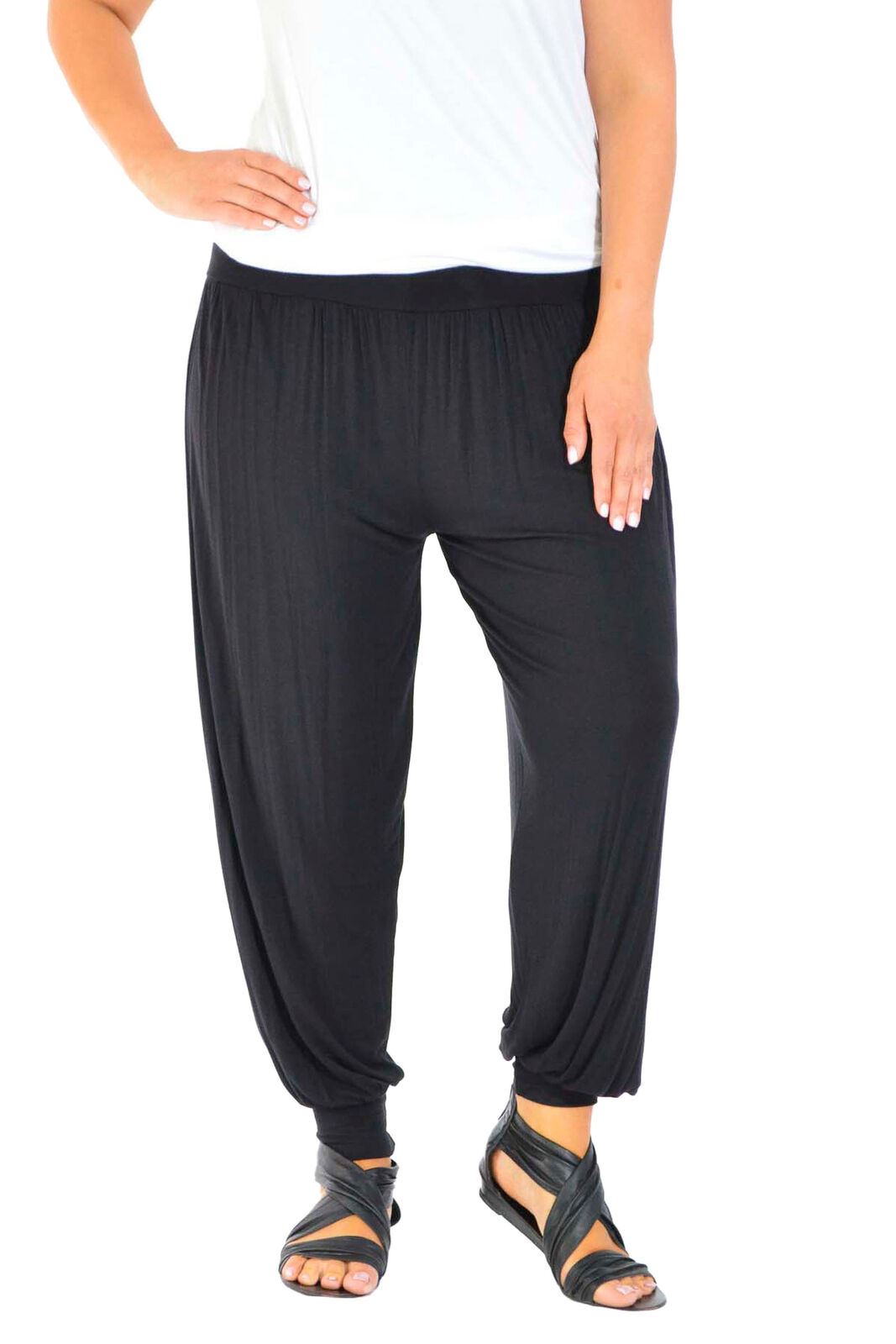 Pantaloni donna nuovi taglie forti harem lunghezza intera donna Ali Baba pantaloni tinta unita - Foto 2 di 19