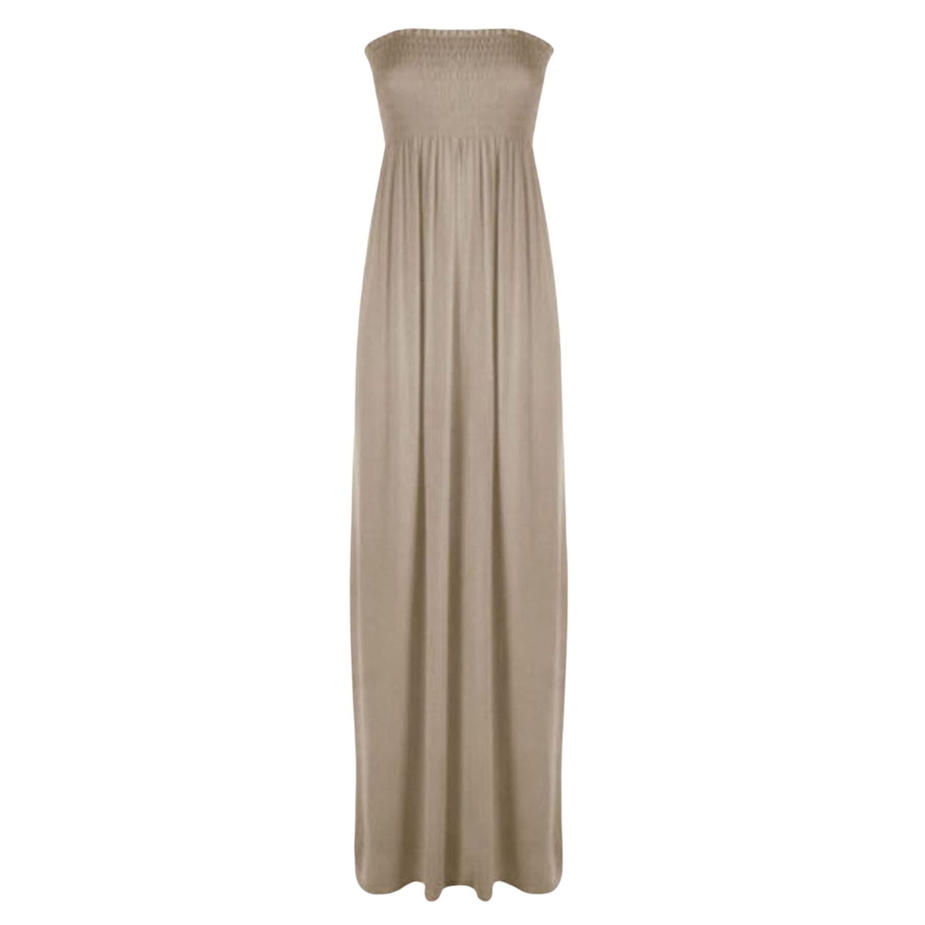Women Summer Casual Bandeau Boobtube Dress Plus Size Sheering Maxi Dresses - Picture 21 of 39