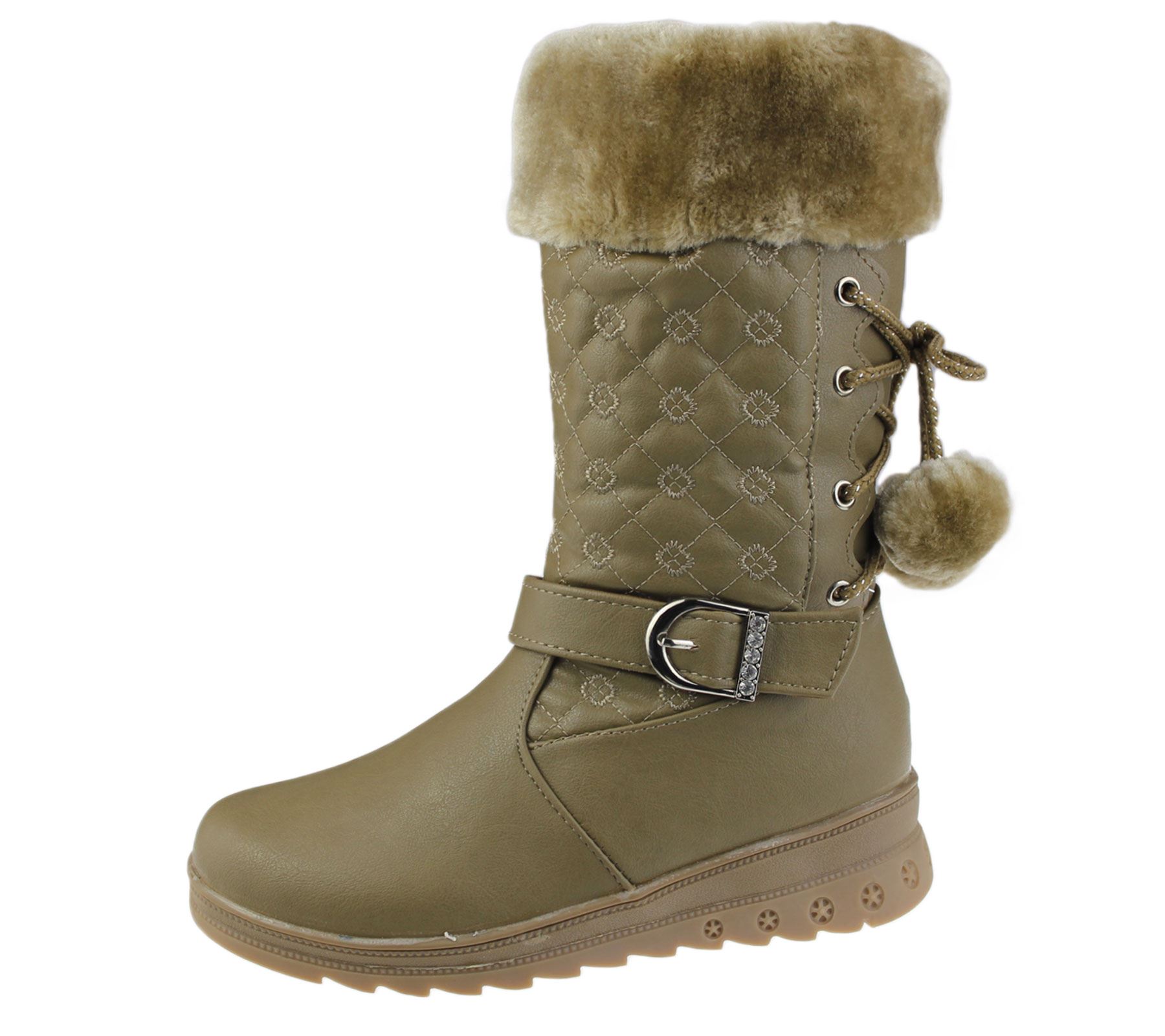 KOLLACHE Girls Warm Linned Boots Pom Pom Winter Christmas High Top Quilted Ankle Shoes Size