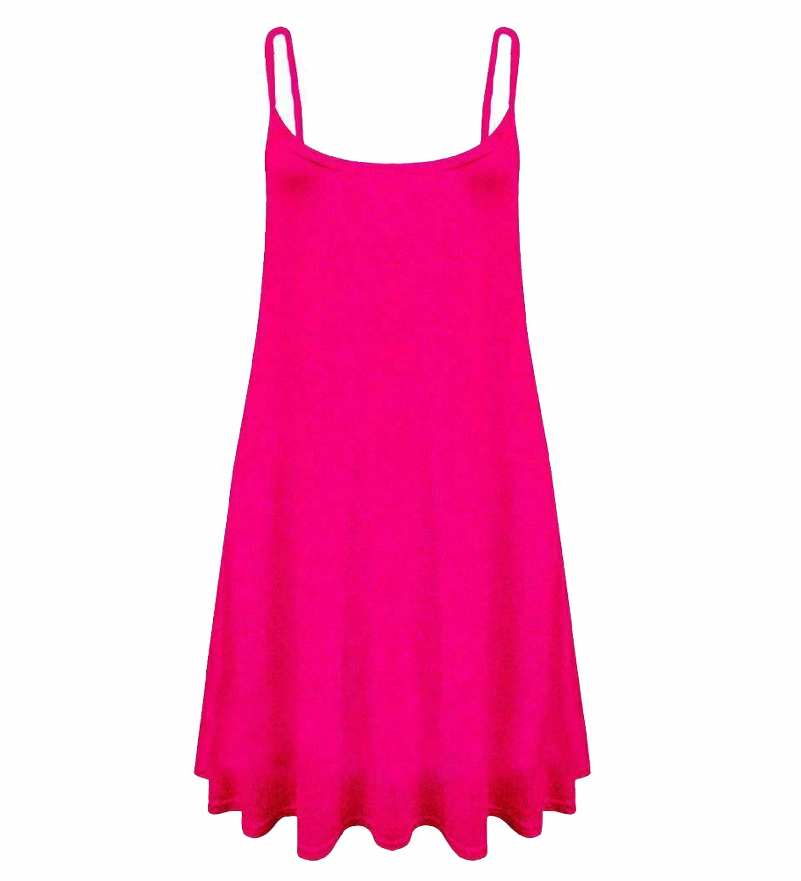 Damen Cami Swing Mini Neon Sommer Strand Kleider Ärmellos Dünne Träger Träger Weste Top - Bild 4 von 6