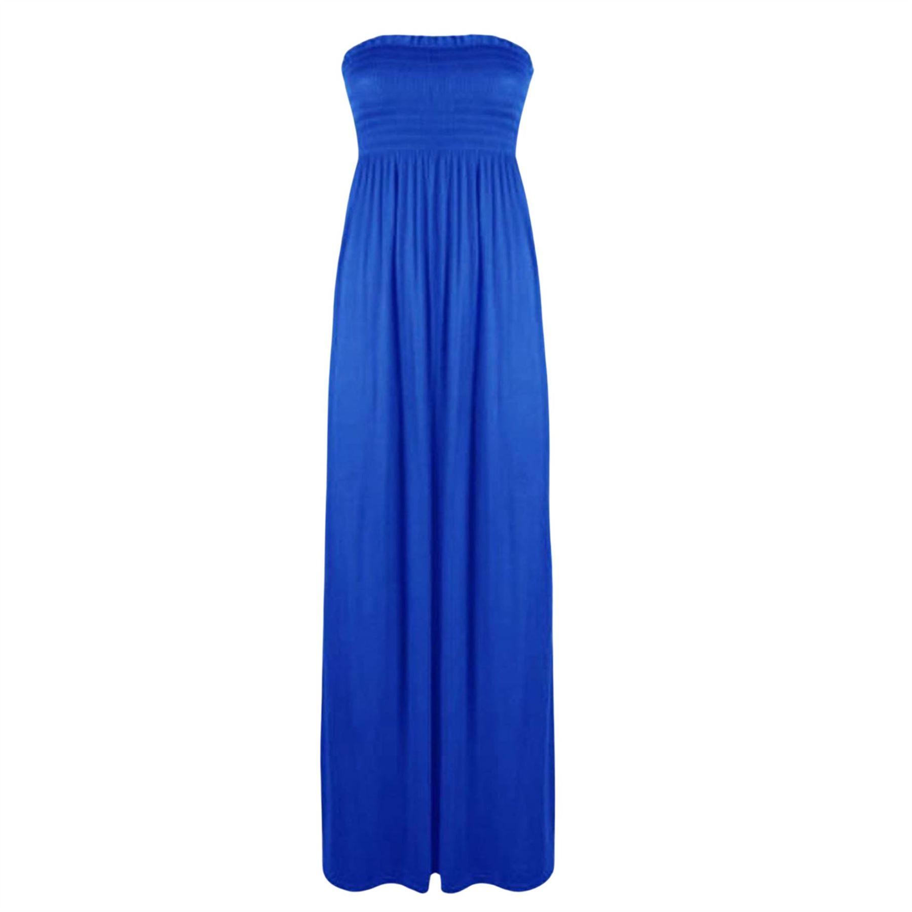 Women Summer Casual Bandeau Boobtube Dress Plus Size Sheering Maxi Dresses - Picture 32 of 39