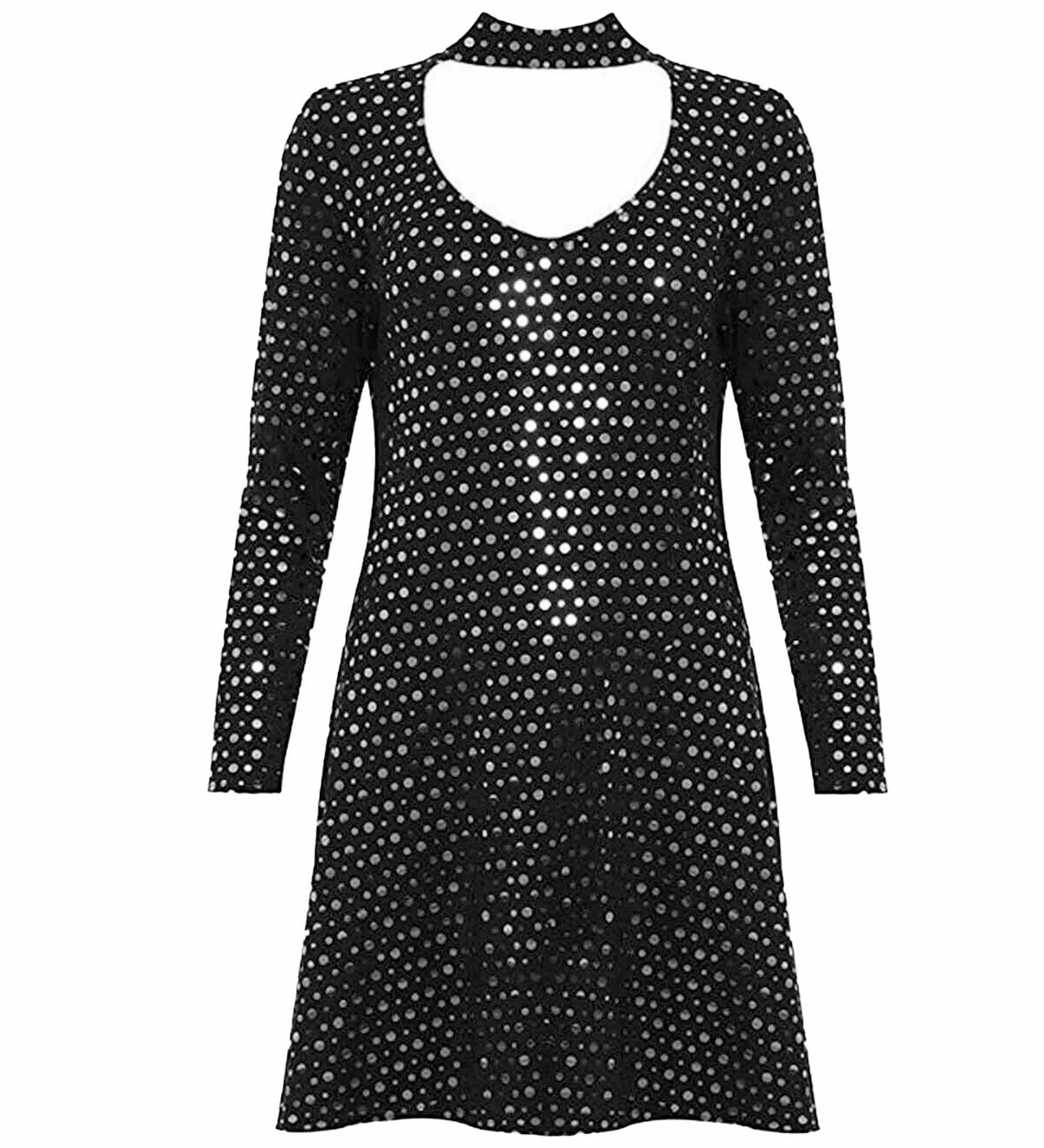 Damenkleider Langarmkleid Übergröße Cocktail Paillettenkleid Weihnachtskleid - Bild 6 von 8