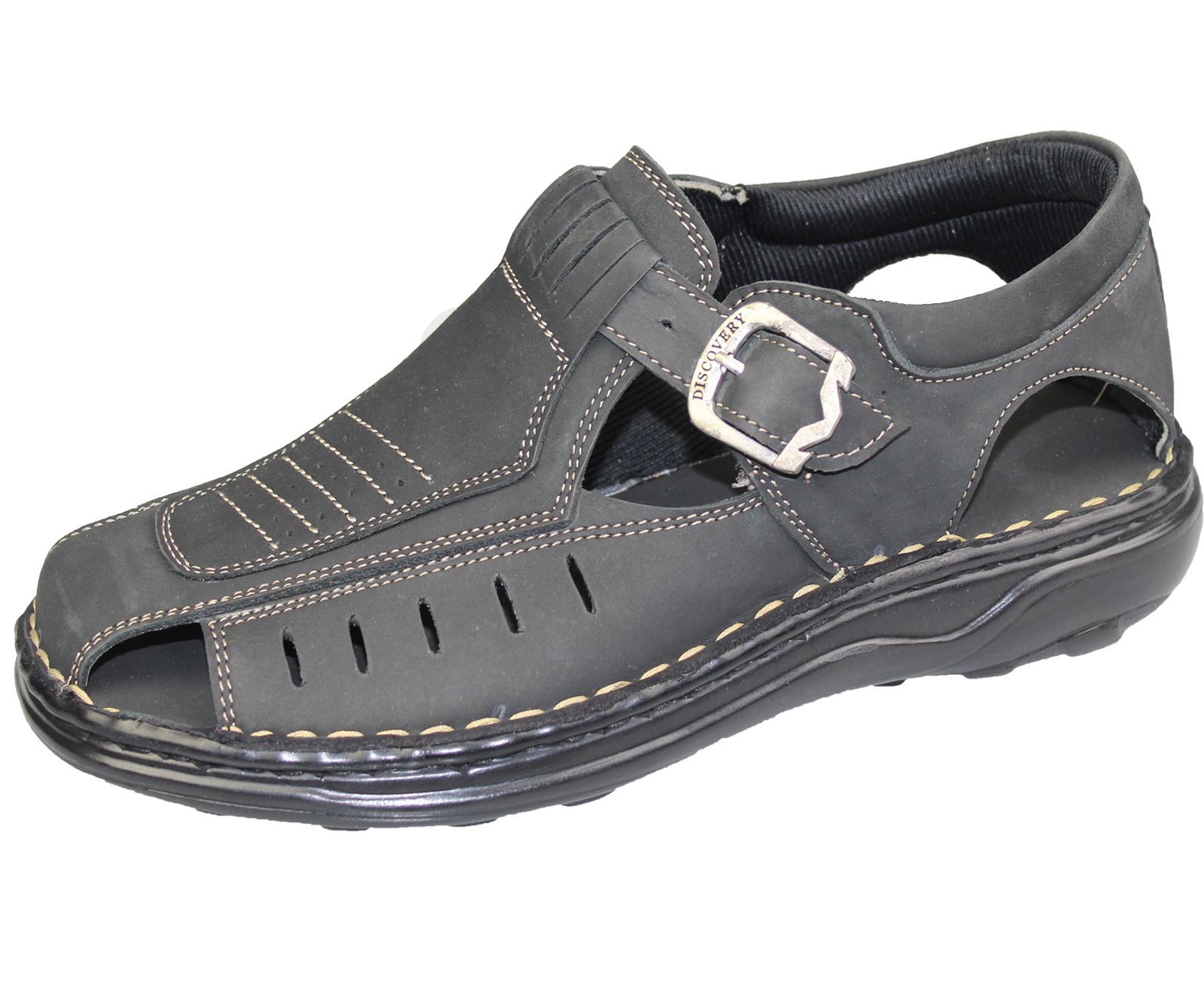 Mens Buckle Sandals Walking Fashion Casual Summer Beach Leather Wide Fit Shoes eBay