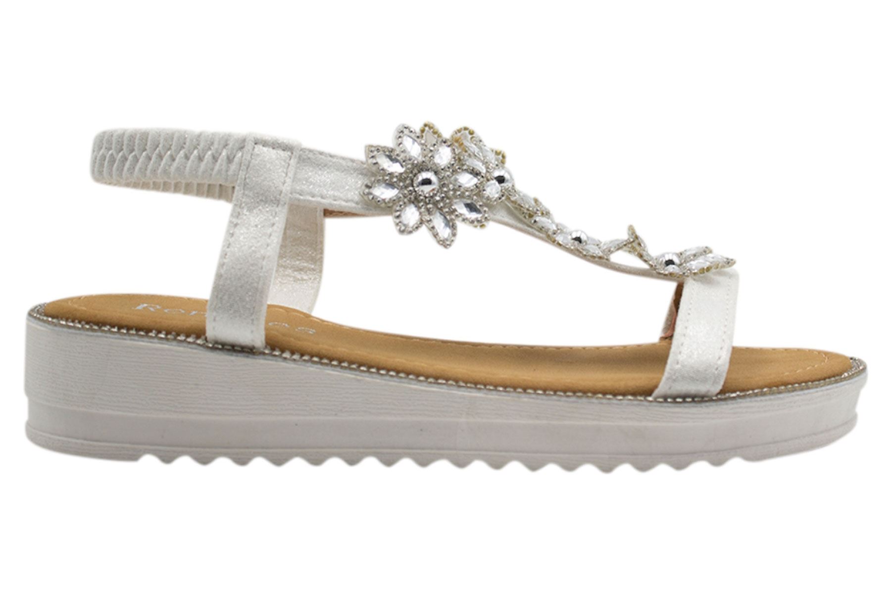 Womens Sandals Ladies Shiny Flower Embellished Flat Flip Flop Beach Sliders | eBay