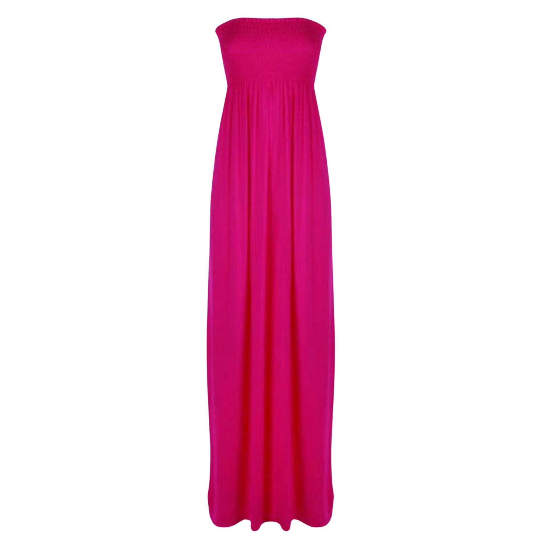 Women Summer Casual Bandeau Boobtube Dress Plus Size Sheering Maxi Dresses - Picture 16 of 39