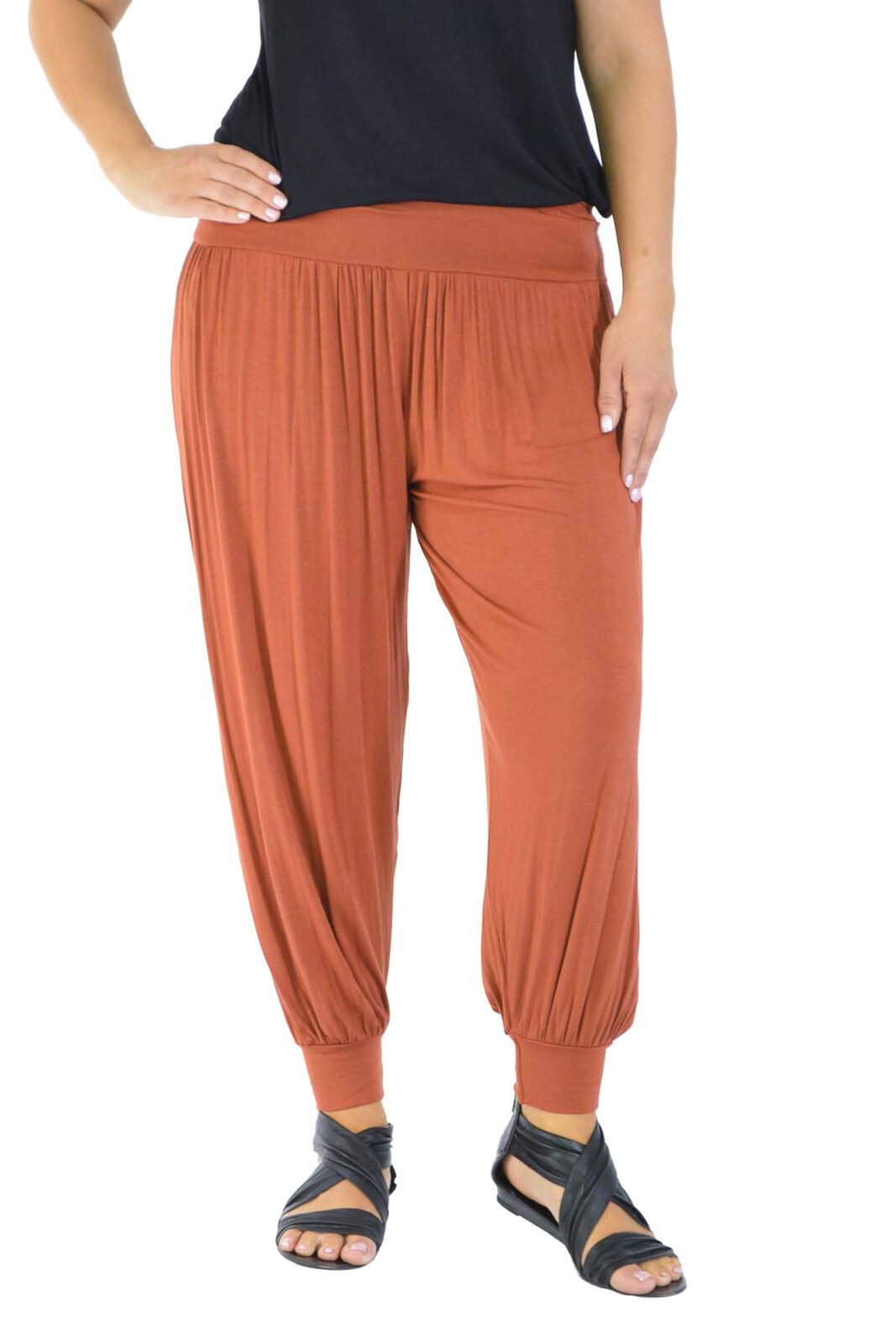 Pantaloni donna nuovi taglie forti harem lunghezza intera donna Ali Baba pantaloni tinta unita - Foto 14 di 19
