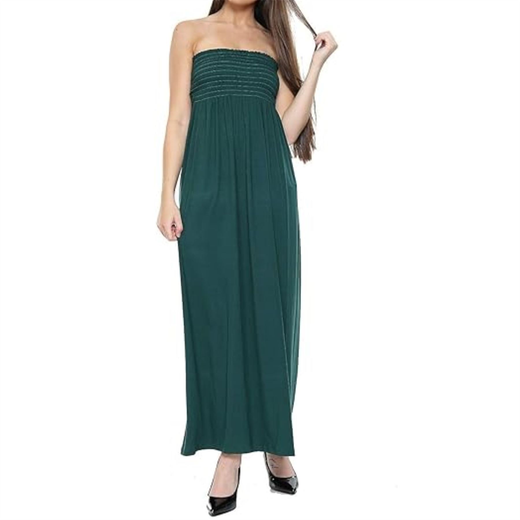 Women Summer Casual Bandeau Boobtube Dress Plus Size Sheering Maxi Dresses - Picture 11 of 39