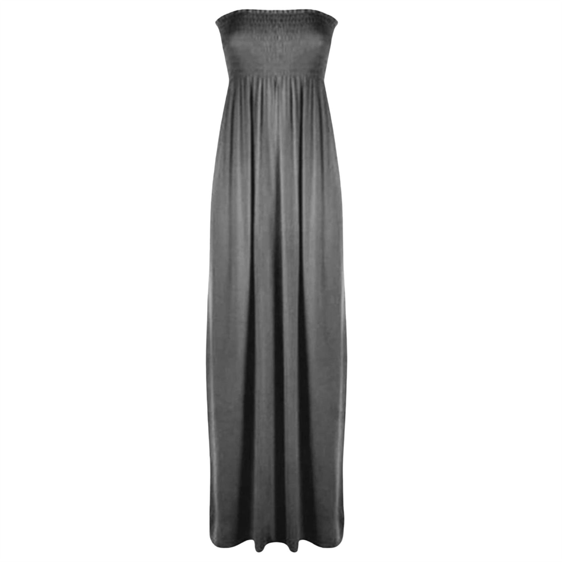 Women Summer Casual Bandeau Boobtube Dress Plus Size Sheering Maxi Dresses - Picture 12 of 39