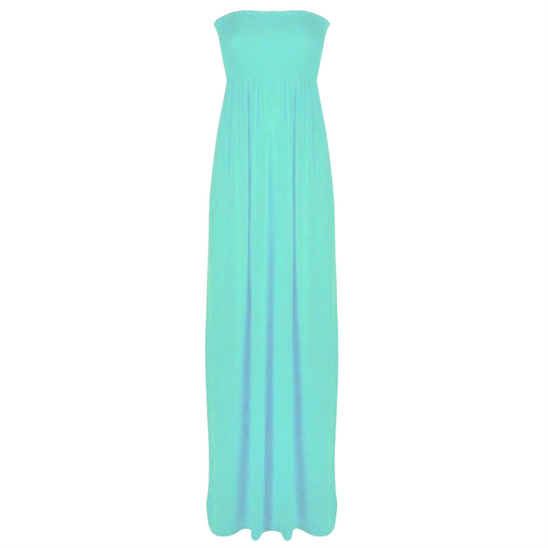 Women Summer Casual Bandeau Boobtube Dress Plus Size Sheering Maxi Dresses - Picture 20 of 39