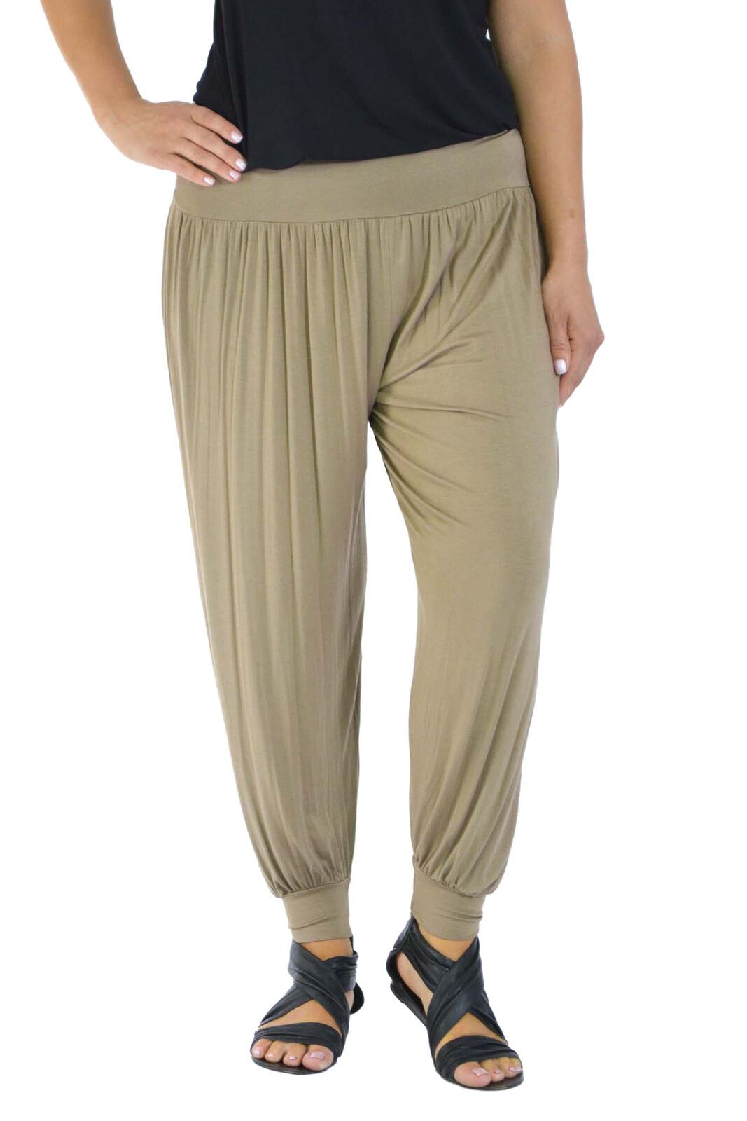 Pantaloni donna nuovi taglie forti harem lunghezza intera donna Ali Baba pantaloni tinta unita - Foto 7 di 19