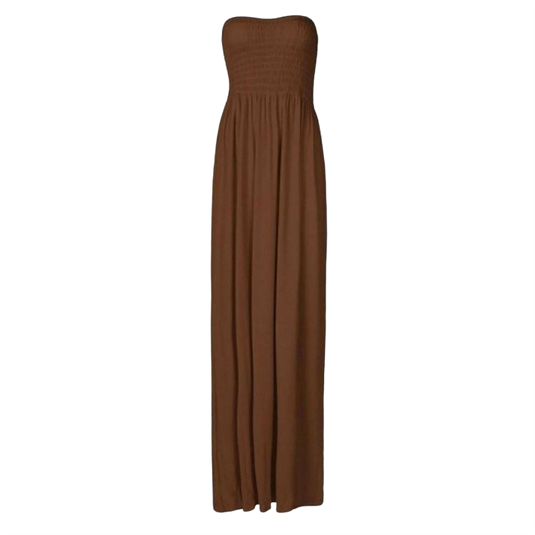 Women Summer Casual Bandeau Boobtube Dress Plus Size Sheering Maxi Dresses - Picture 13 of 39