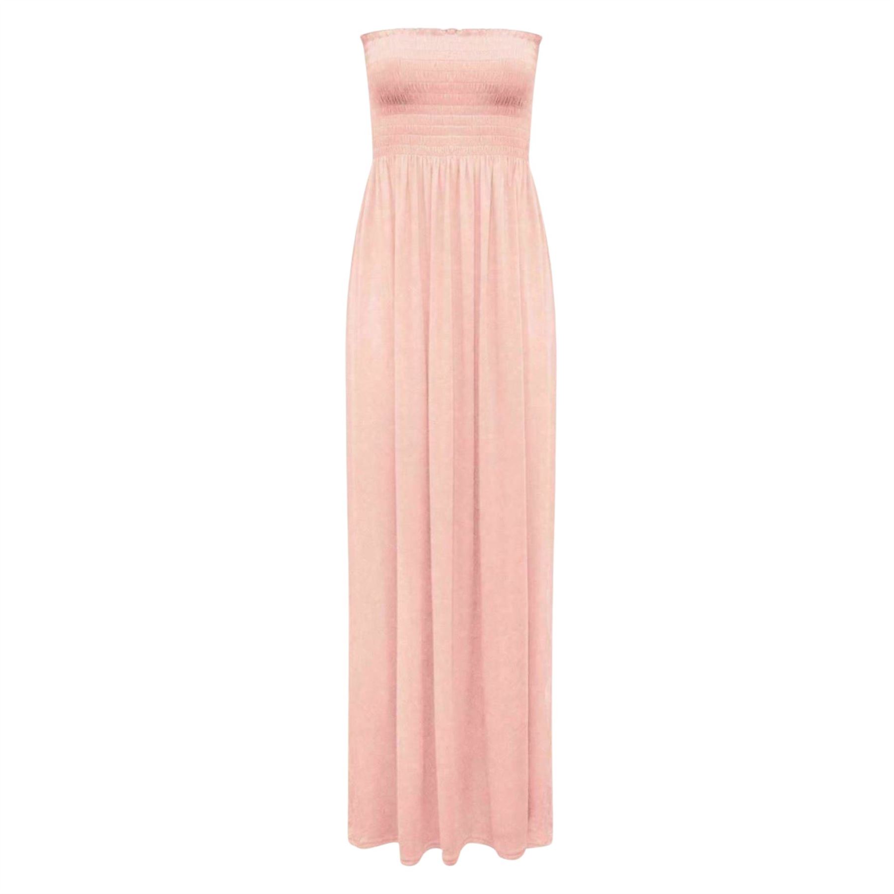Women Summer Casual Bandeau Boobtube Dress Plus Size Sheering Maxi Dresses - Picture 29 of 39