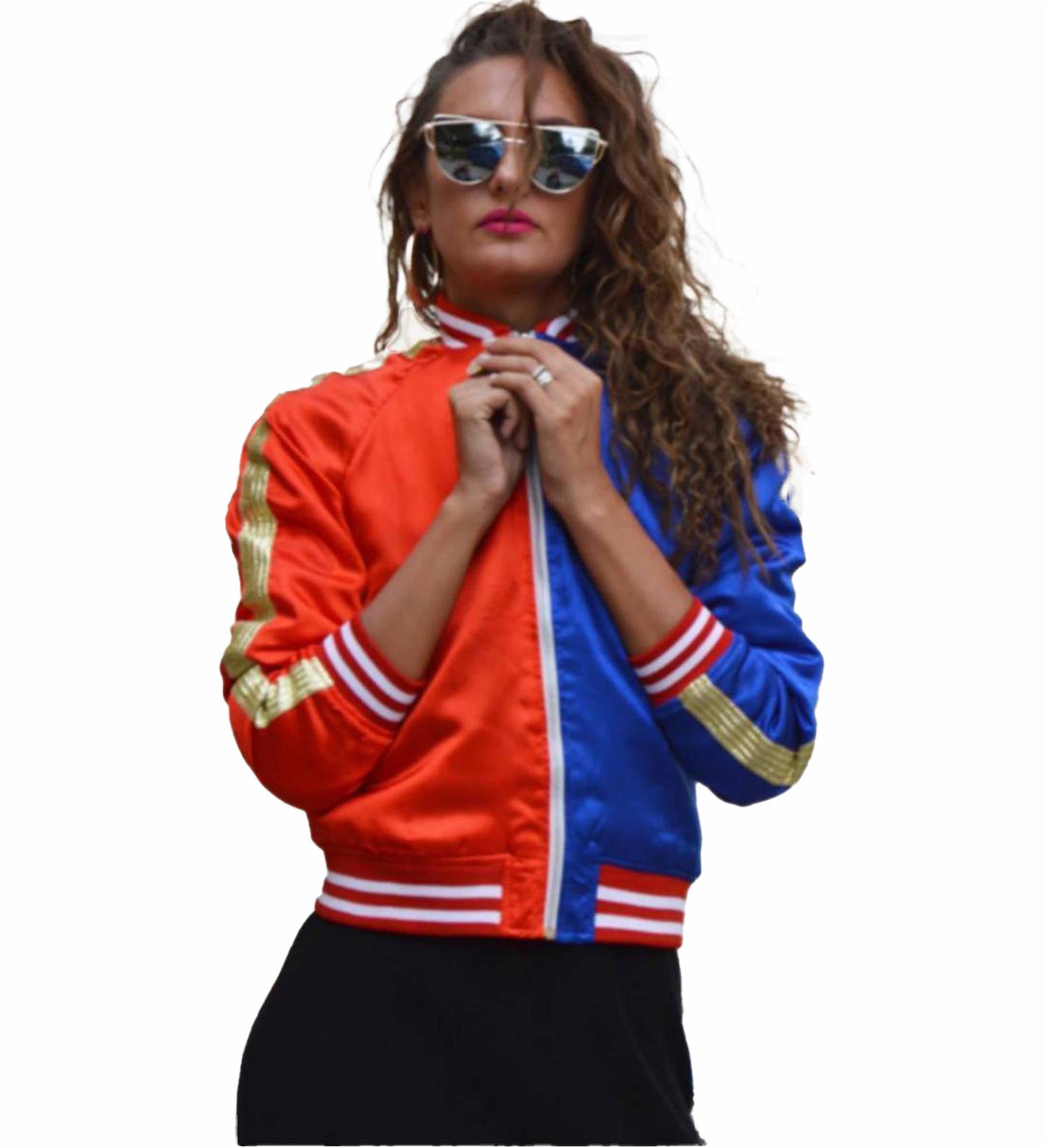 Ladies Harley Quinn Cosplay Shiny Metallic Jacket Women Long Sleeve Women