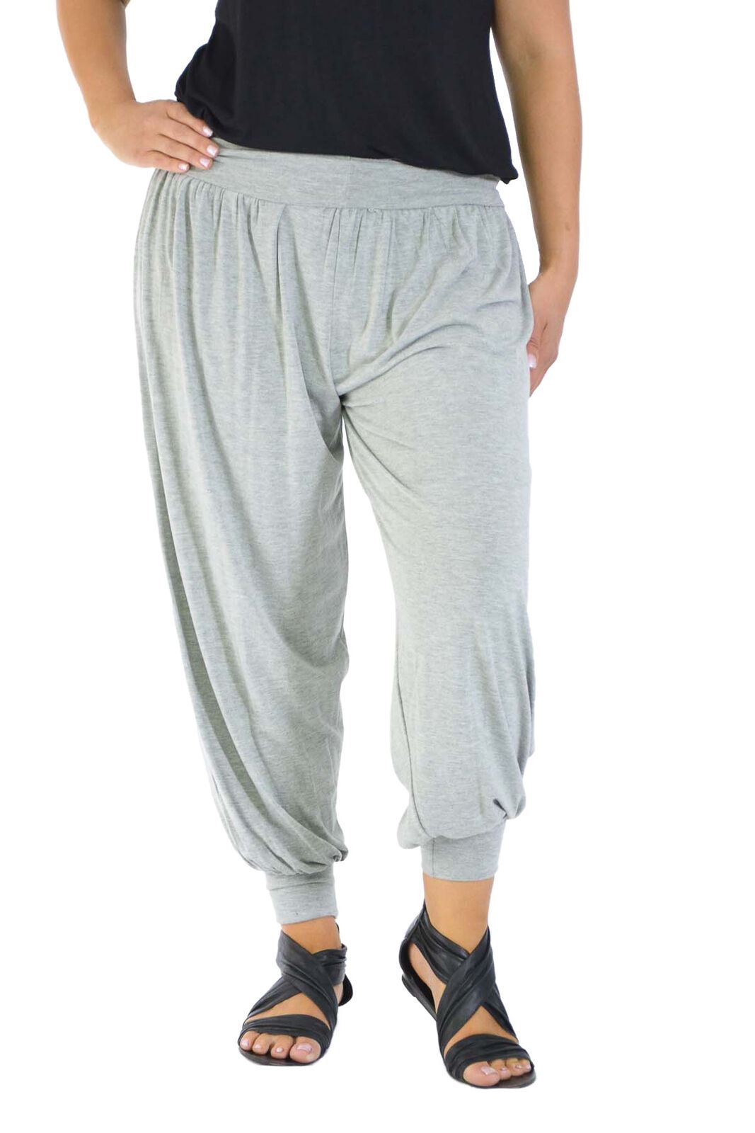 Pantaloni donna nuovi taglie forti harem lunghezza intera donna Ali Baba pantaloni tinta unita - Foto 5 di 19