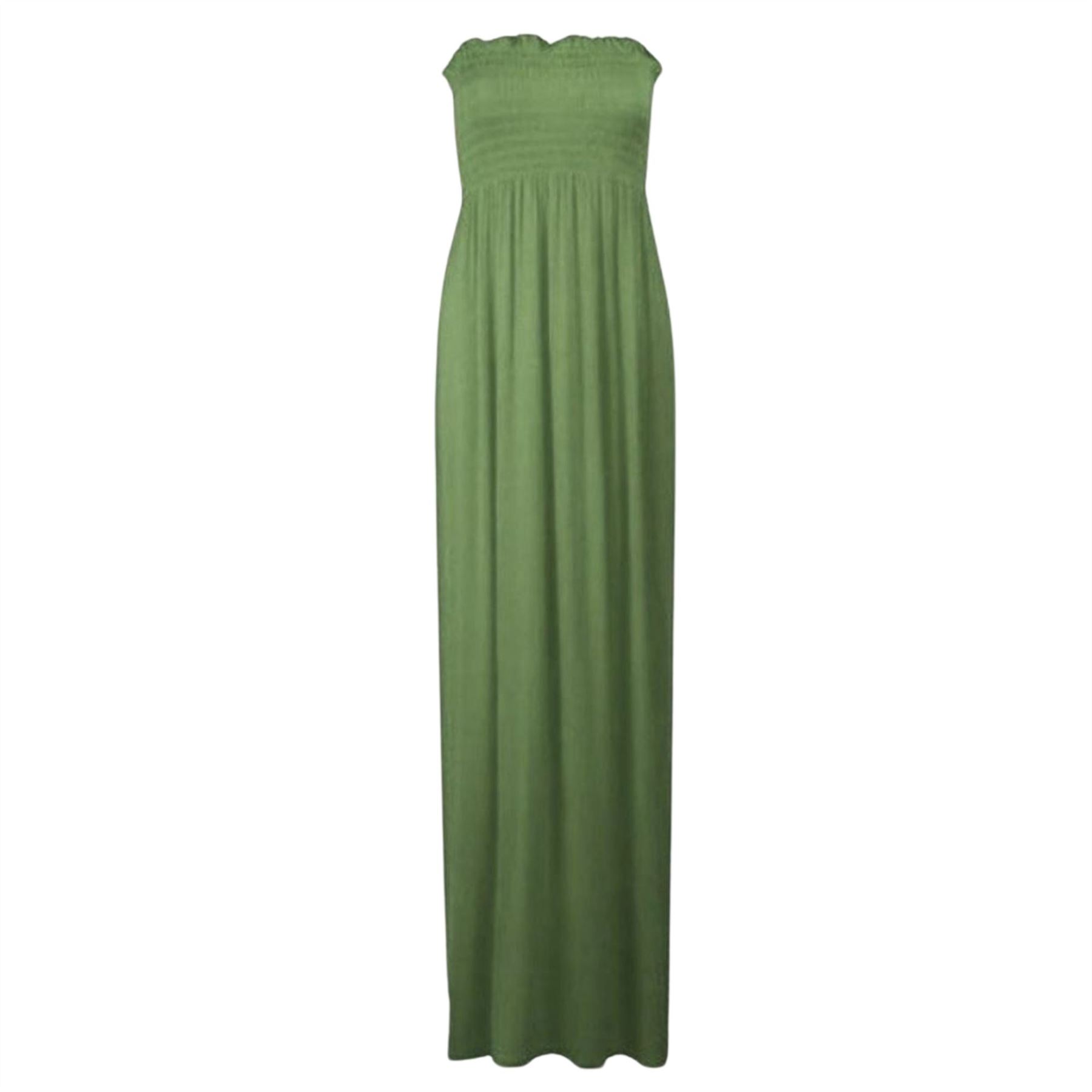 Women Summer Casual Bandeau Boobtube Dress Plus Size Sheering Maxi Dresses - Picture 18 of 39