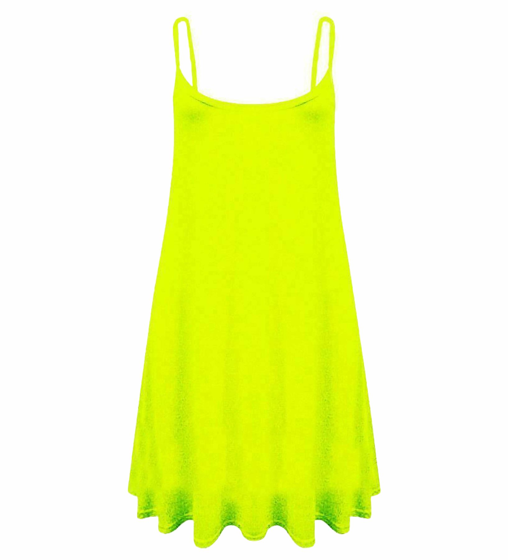 Damen Cami Swing Mini Neon Sommer Strand Kleider Ärmellos Dünne Träger Träger Weste Top - Bild 5 von 6