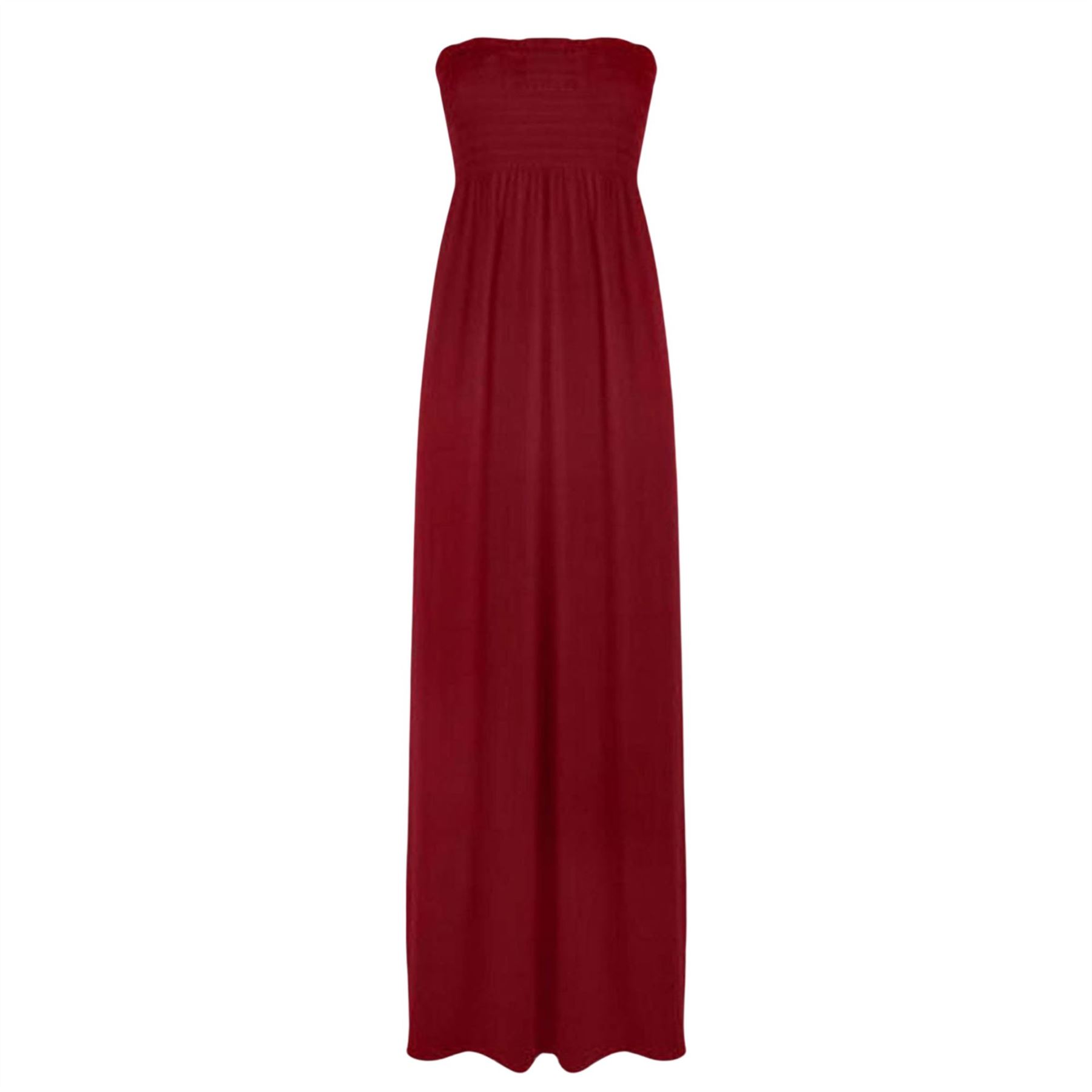 Women Summer Casual Bandeau Boobtube Dress Plus Size Sheering Maxi Dresses - Picture 38 of 39